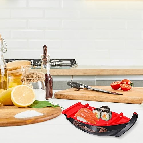 Miniatura 2 de Hemoton Plato de sushi con forma de barco, plato de sushi para servir sushi, vajilla de estilo japonés, bandeja de plástico de melamina, bandeja