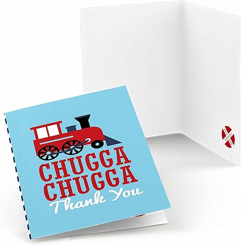 Big Dot of Happiness Tarjetas de agradecimiento para fiesta de ferrocarril – Fiesta de cumpleaños o baby shower (8 unidades)