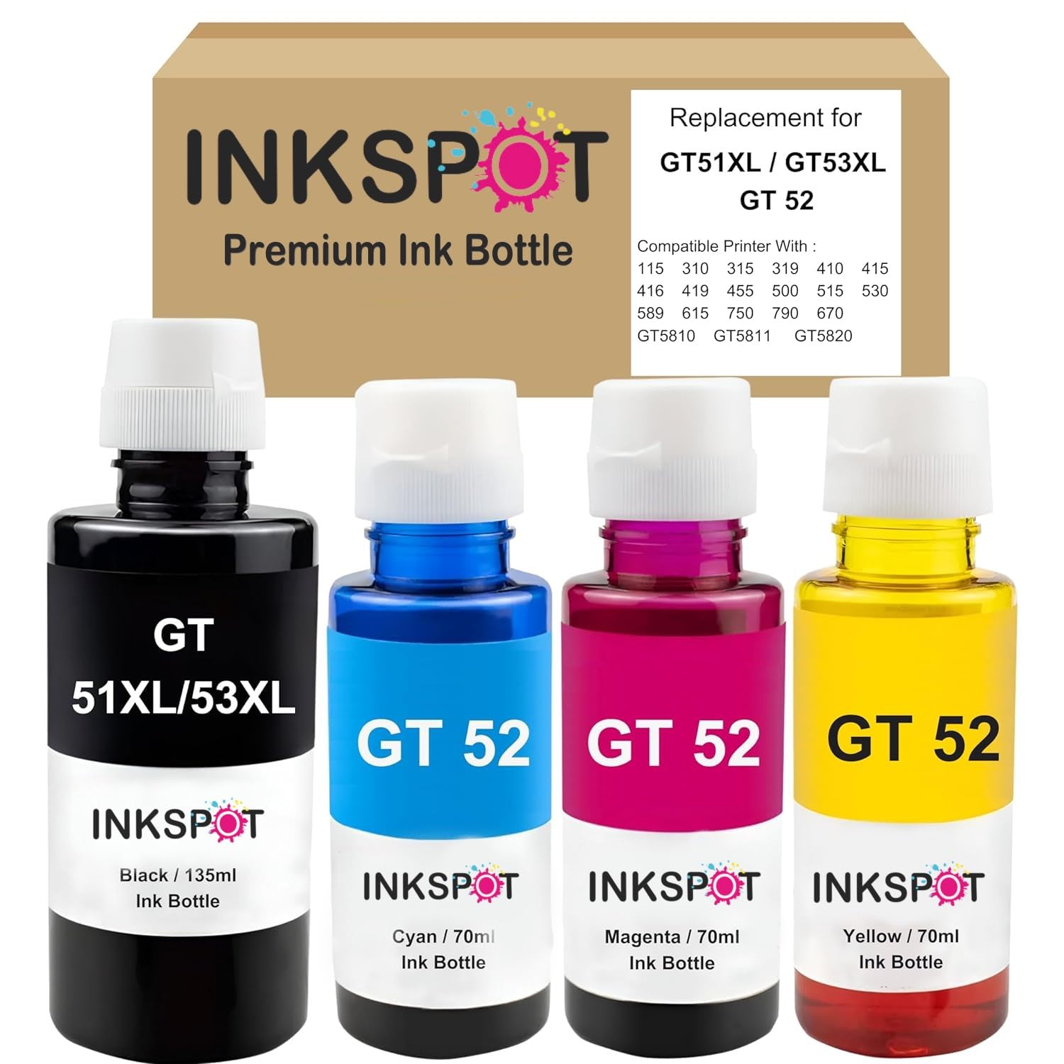 INKSPOT Refill Ink for HP GT51XL/53XL GT52 for HP Ink Tank 115, 310, 315, 319, 410, 415, 416, 419, 455, 500, 515, 530, 589, 615, 750, 790, 670, GT5810, GT5811, GT5820 (Color Set) (B0D6SDLJ8C) Amazon Price History, Amazon Price Tracker