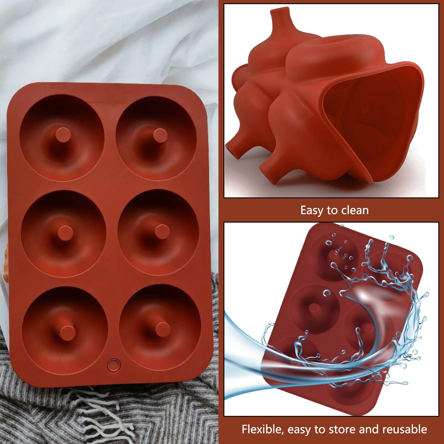 Stampo Ciambelle Silicone 6 Cavità - Antiaderente Per Forno E Freezer (Rosso Mattone) - Foto 7