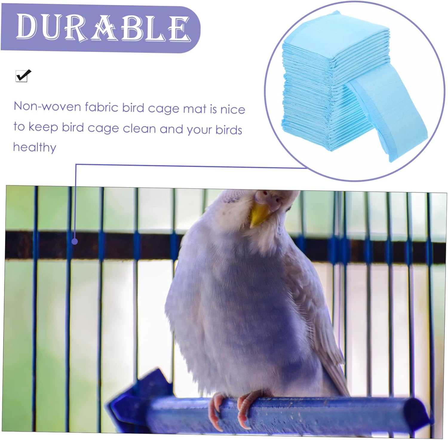 100pcs Bird Cage Liners Parakeet Bedding Replacement Mats for Cockatiel Easy to Clean Non-Woven Fabric for Parrot Cages for Bird Health