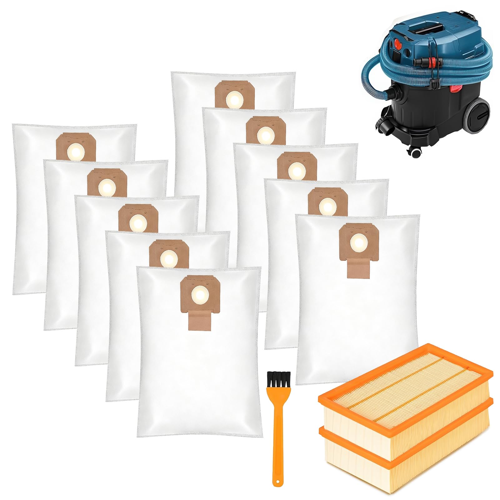 Lot de 12 sacs d'aspirateur avec 2 filtres plissés plats pour Bosch