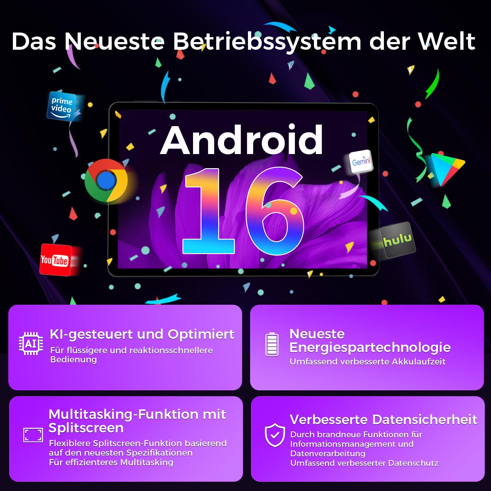 2026 Neuestes Tablet 10.1 Zoll Android 16 mit Gemini AI, 16GB RAM + 64GB ROM, GMS Widevine L1, WiFi 6 & BT 5.2, Dünn und leicht Tablet mit Gesichtserkennung (Grau)