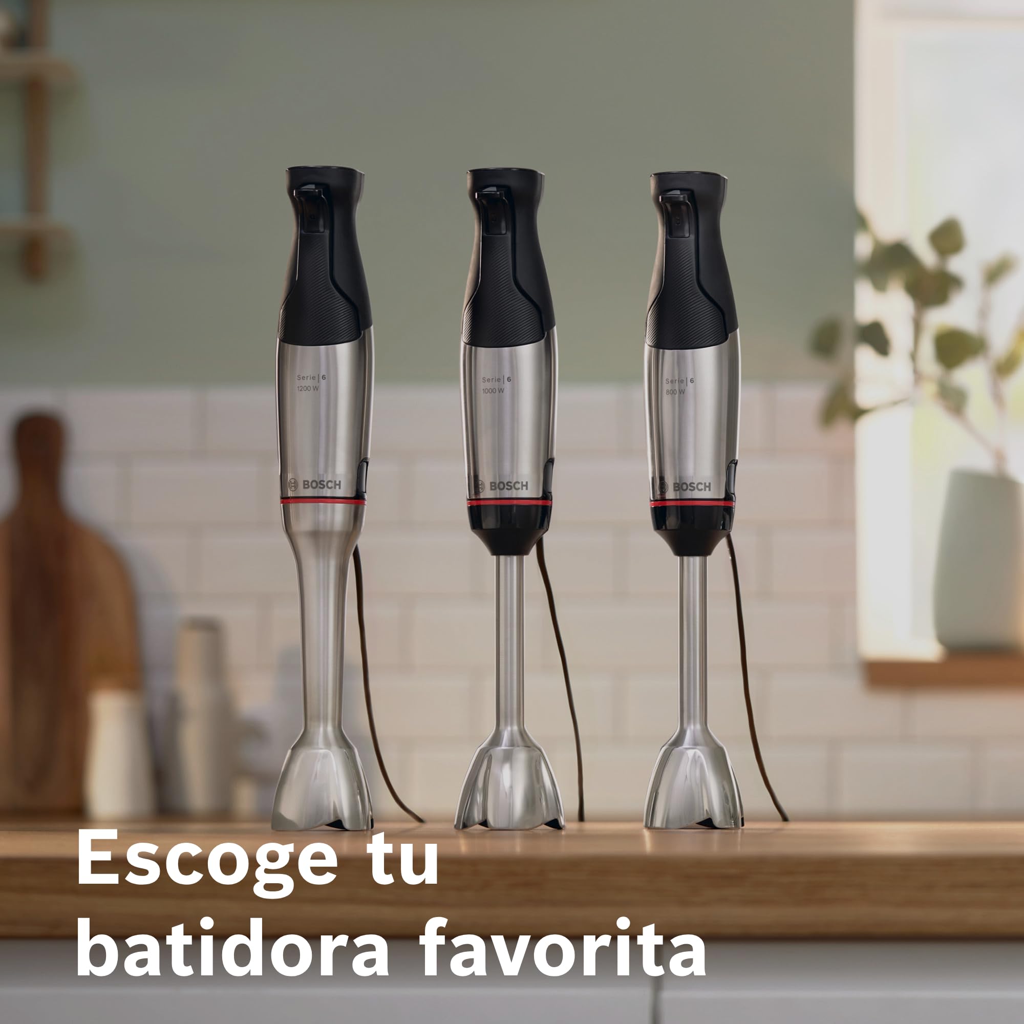 Bosch - Batidora de mano, ErgoMaster Serie 6, motor refrigerado por aire de 1000 vatios, control dinámico de velocidad, sistema de mezcla QuattroBlade, Acero inoxidable, MSM6M622