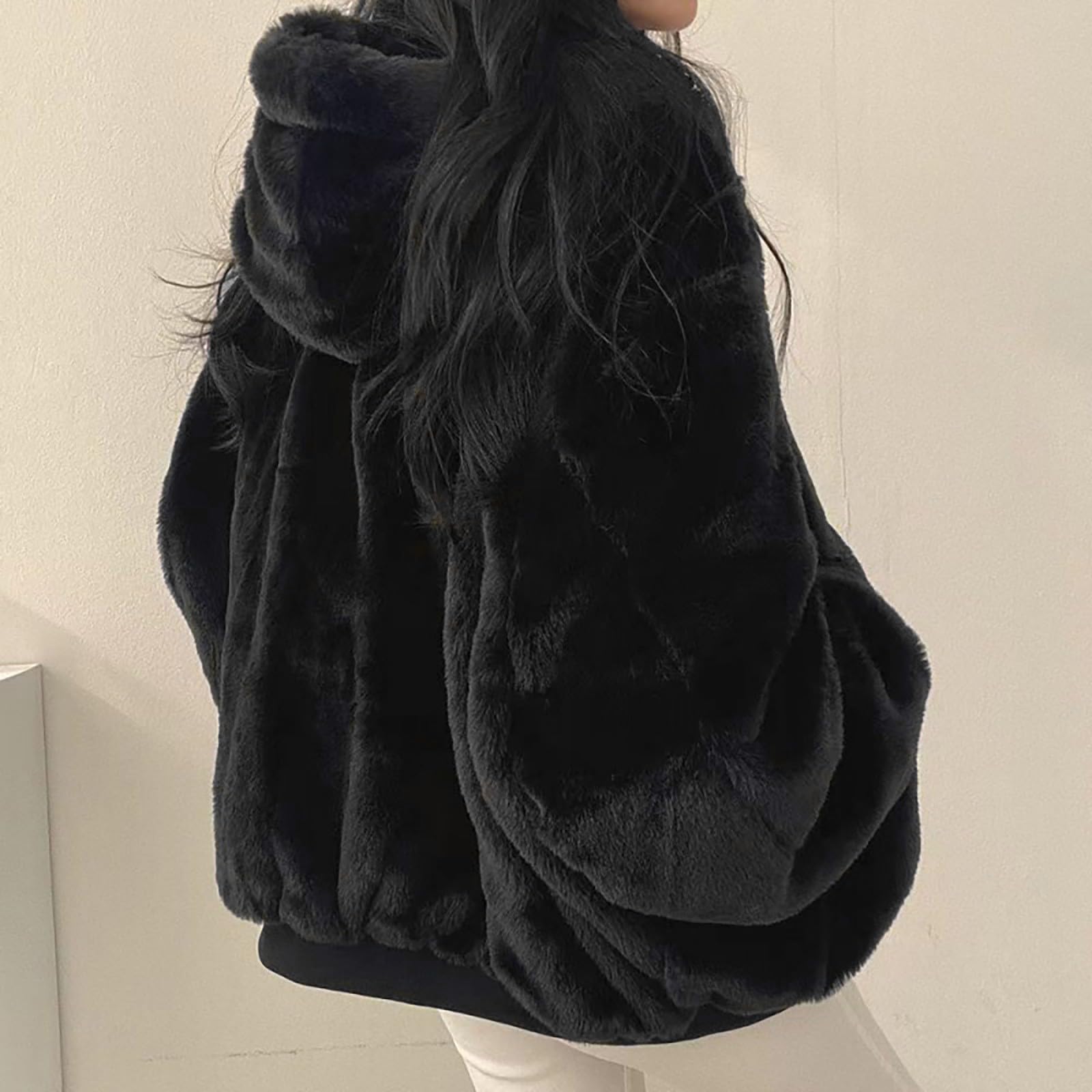 Generico Giacca Jeans Donna Giacca da Donna in Cotone con Cappuccio Sciolto in Lana di Agnello Felpata e Ispessita su Entrambi i Pellicciotto 𝐂orto Elegante Donna Cerimonia