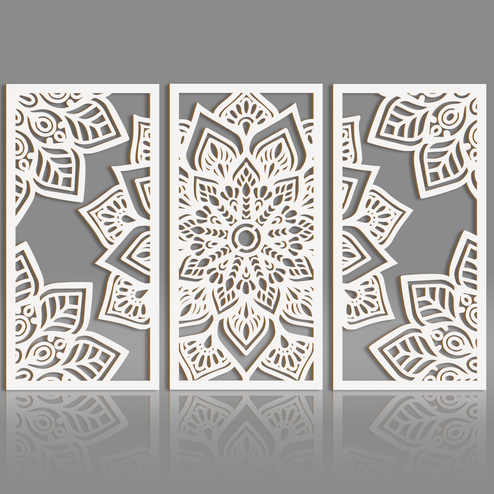 Mandala Wall Art 16x32 Inch Lotus Flower Wall Art Decor Large White Mandala Wood Wall Decor Lotus Art Hollow Wall Decor 3 Panels for Living Room Bedroom Office Wall Decor