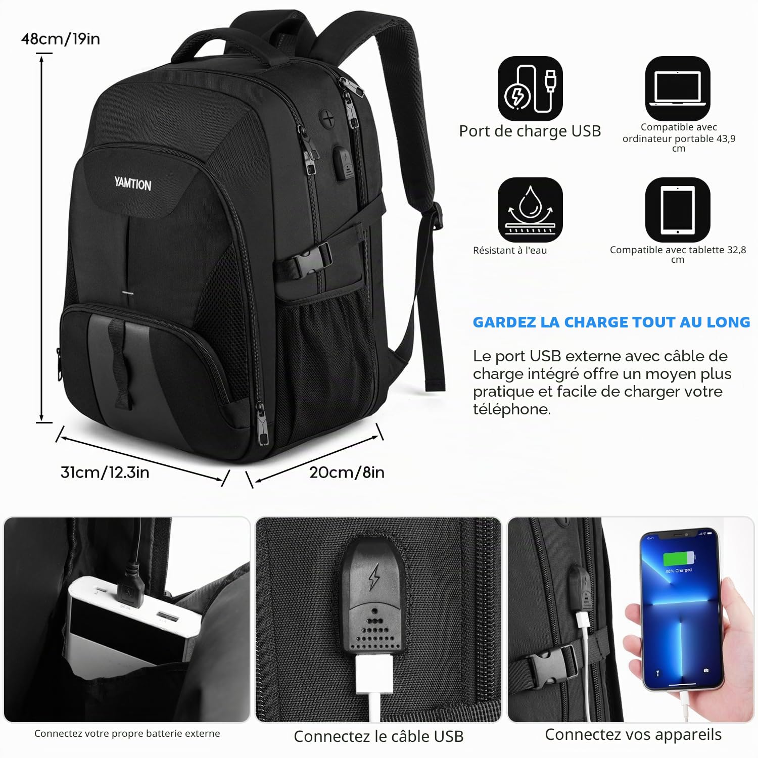 Sac à Dos Homme Grand Scolaire Ado Sac a Dos Ecole Cartables College Sac a Dos Ordinateur Affaires