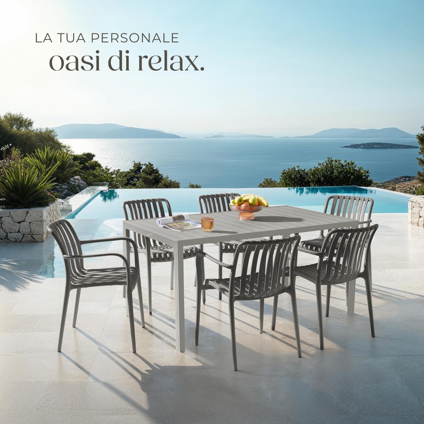 Tectake Set da 4 Sedie da Giardino Impilabili in Polipropilene per Esterno, Terrazzo, Antracite