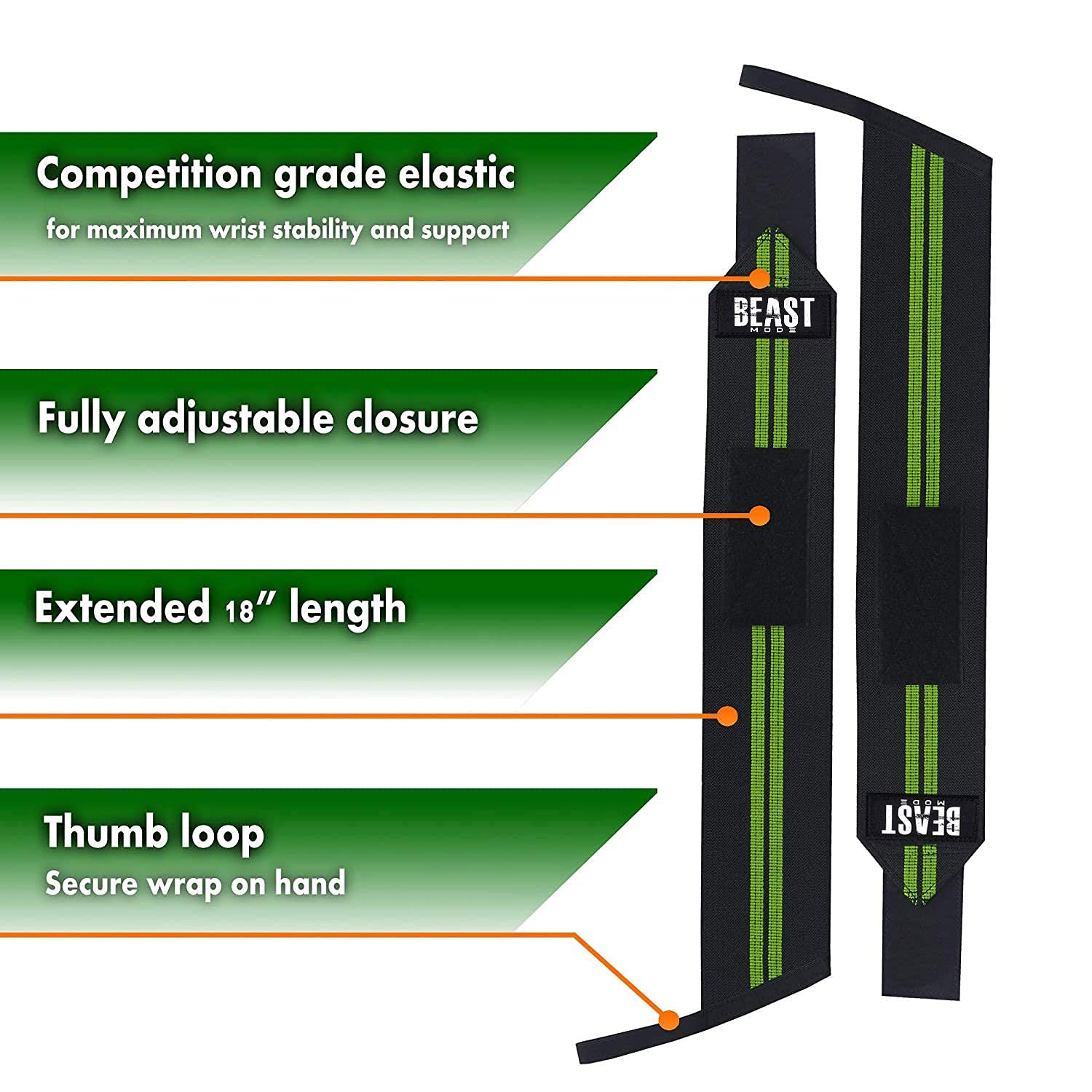 STEIGEN FITNESS Professional Beast Mode Heavy Duty Wrist Wraps Elastic Straps Brace Support Protector for Weightlifting Workout Bodybuilding Gym Fitness 2