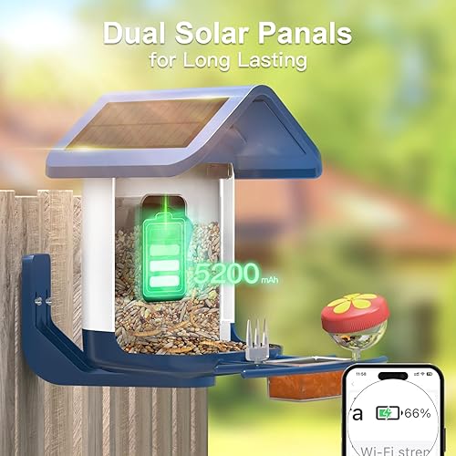 Miniatura 28 de Comedero para pájaros con cámara alimentado por energía solar: alimentador de pájaros con cámara inteligente de vapor en vivo 2K para exteriores