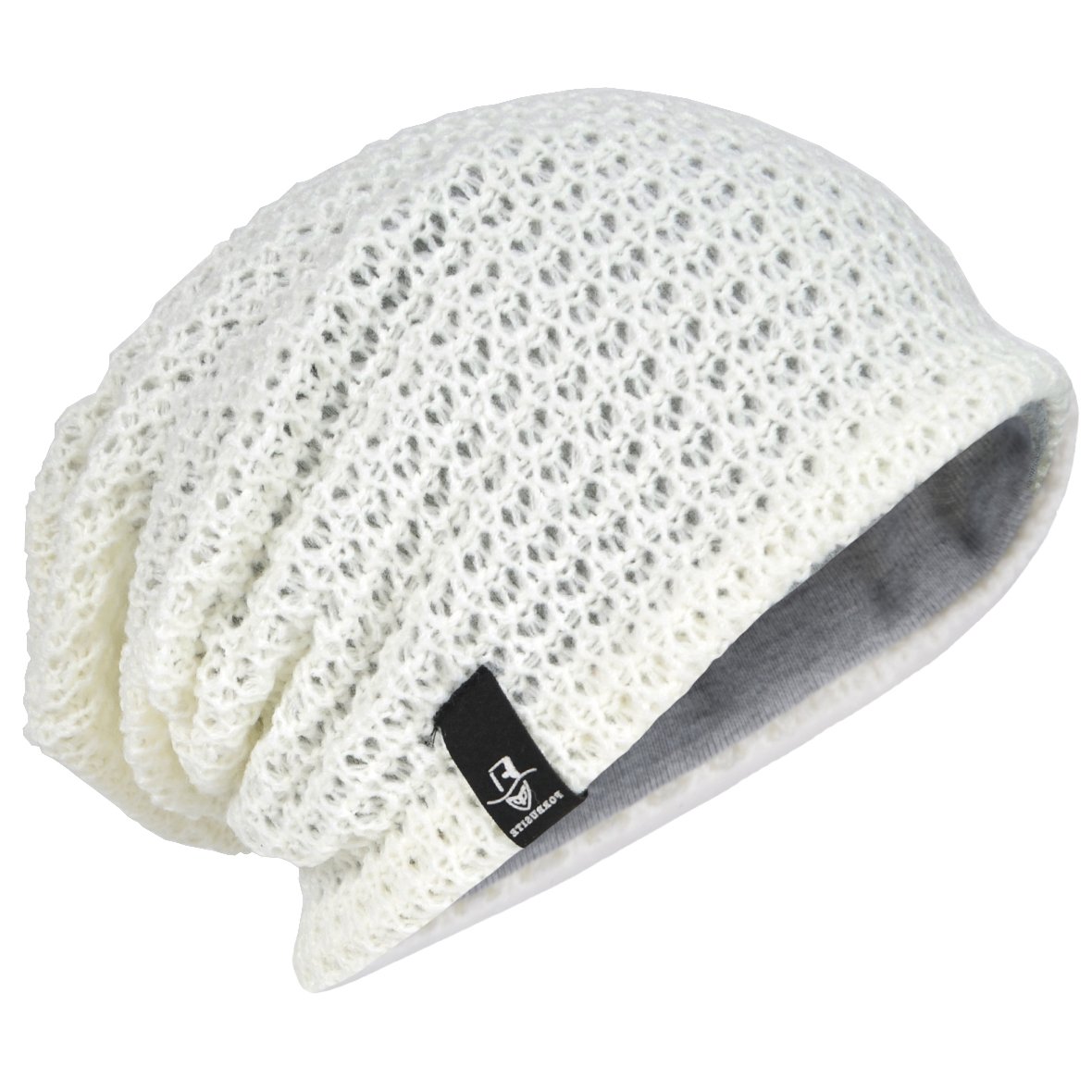 Hisshe Men's Cream Oversize Beanie Slouch Skull Knit Large Baggy Cap Ski Hat B08 (Cream)