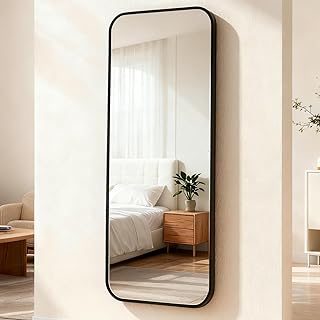 Comprar Espejo Grande 140x40cm Rectangular Cuerpo Entero Negro, Cristal Templado, de Pie o Mural para Entrada y Habitación