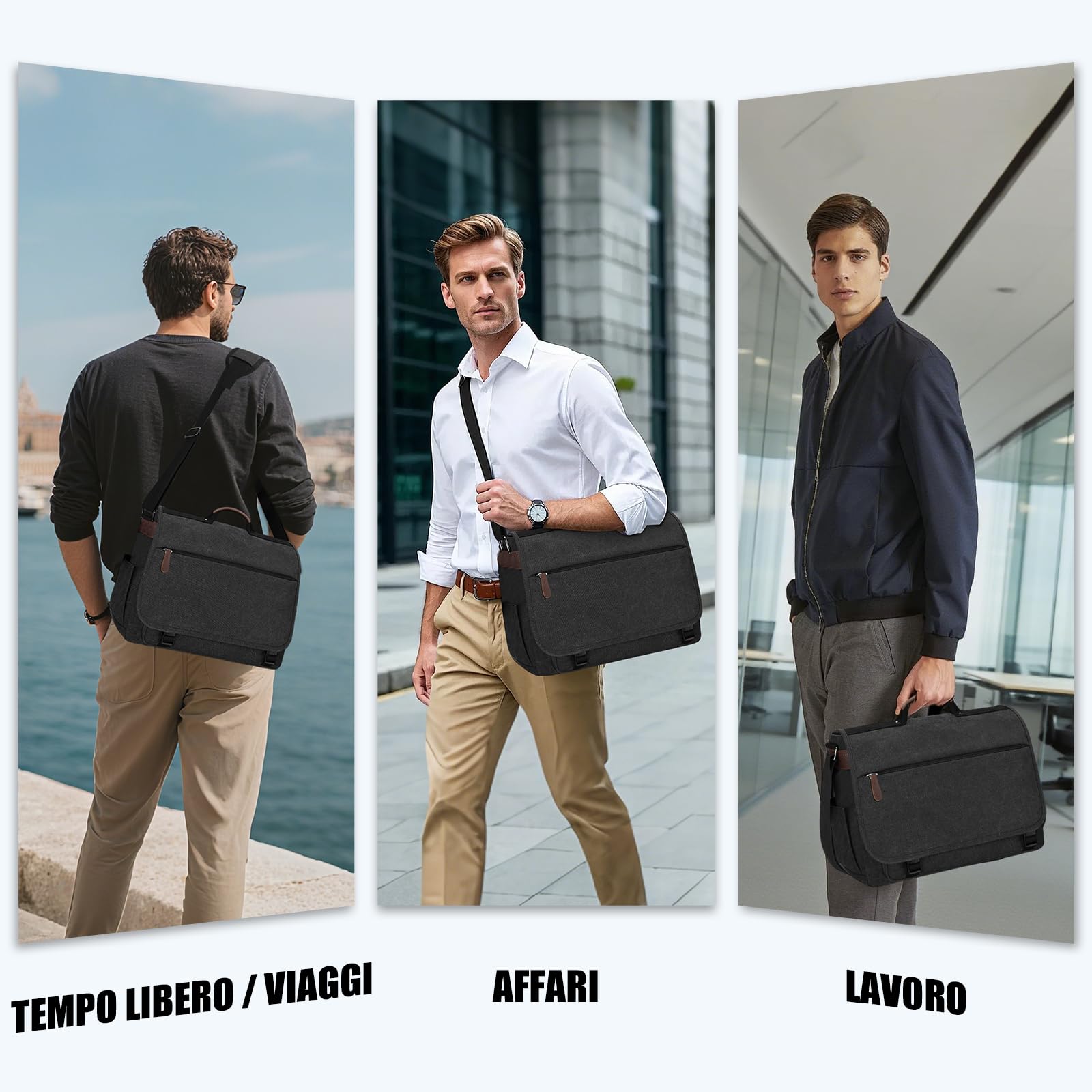 Eshow Borsa a Tracolla da Uomo, Borsa a spalla in Tela Messenger per Lavoro Università Scuola Viaggio e Uso Quotidiano