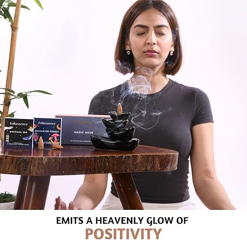 Miniatura 7 de Folkulture Conos de incienso de reflujo para cascada, juego de 6 conos de incienso de cascada perfumados, té verde de sal oceánica, rosa y geranio,