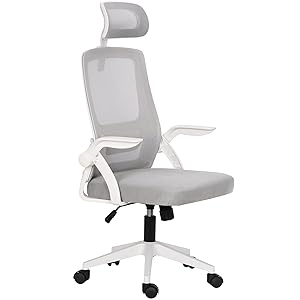Silla de Escritorio y Oficina de Trabajo - Ergonómica Ajustable y Reclinable - Reposabrazos móviles, Cabezal, Reposacabezas, Función de Inclinación, Silla Giratoria, Soporte Lumbar, Blanco