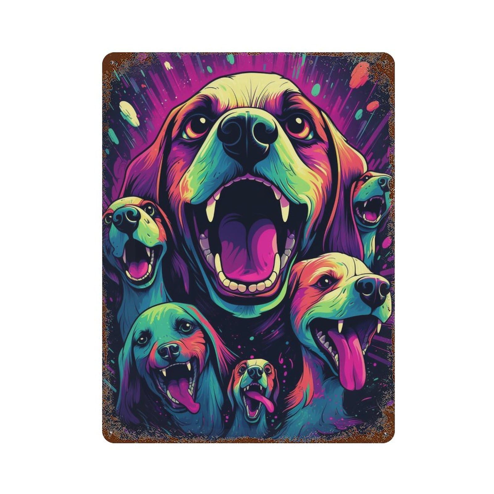 Colorful Dog Collage Art 15.7"x11.8" Rustic Tin Plaque, Novelty Wall Decor for Bistro, Counter And Cafe Decor