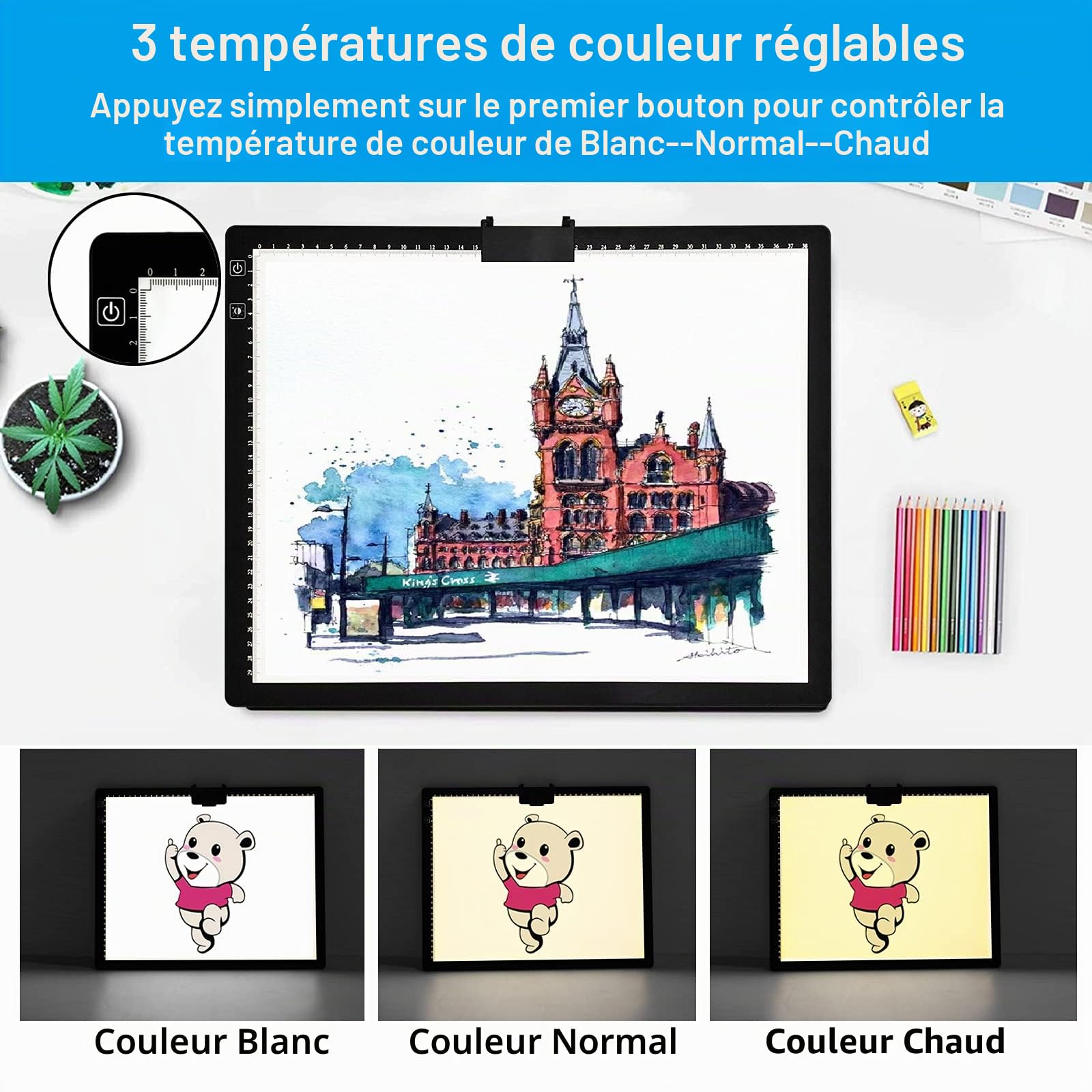 TOHETO A3 Rechargeable Tablette Lumineuse Diamond Painting, Table Lumineuse Dessin avec Support Pliable Uminosité Réglable Tableau Tumineux,LED Tables à Dessin Lumineuse pour Tatouage,Croquis, Trace