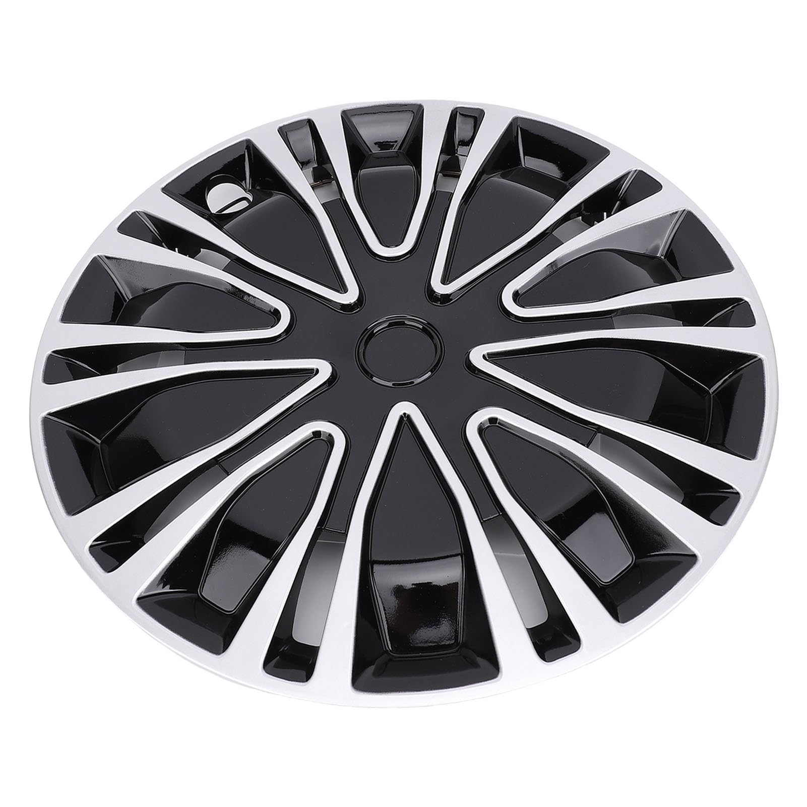 Copricerchi da 15 Pollici, Copricerchi di Ricambio a Scatto in ABS di Alta qualità, con Installazione Semplice, Confezione da 4 Universali per 500, Seat, (Argento Nero)
