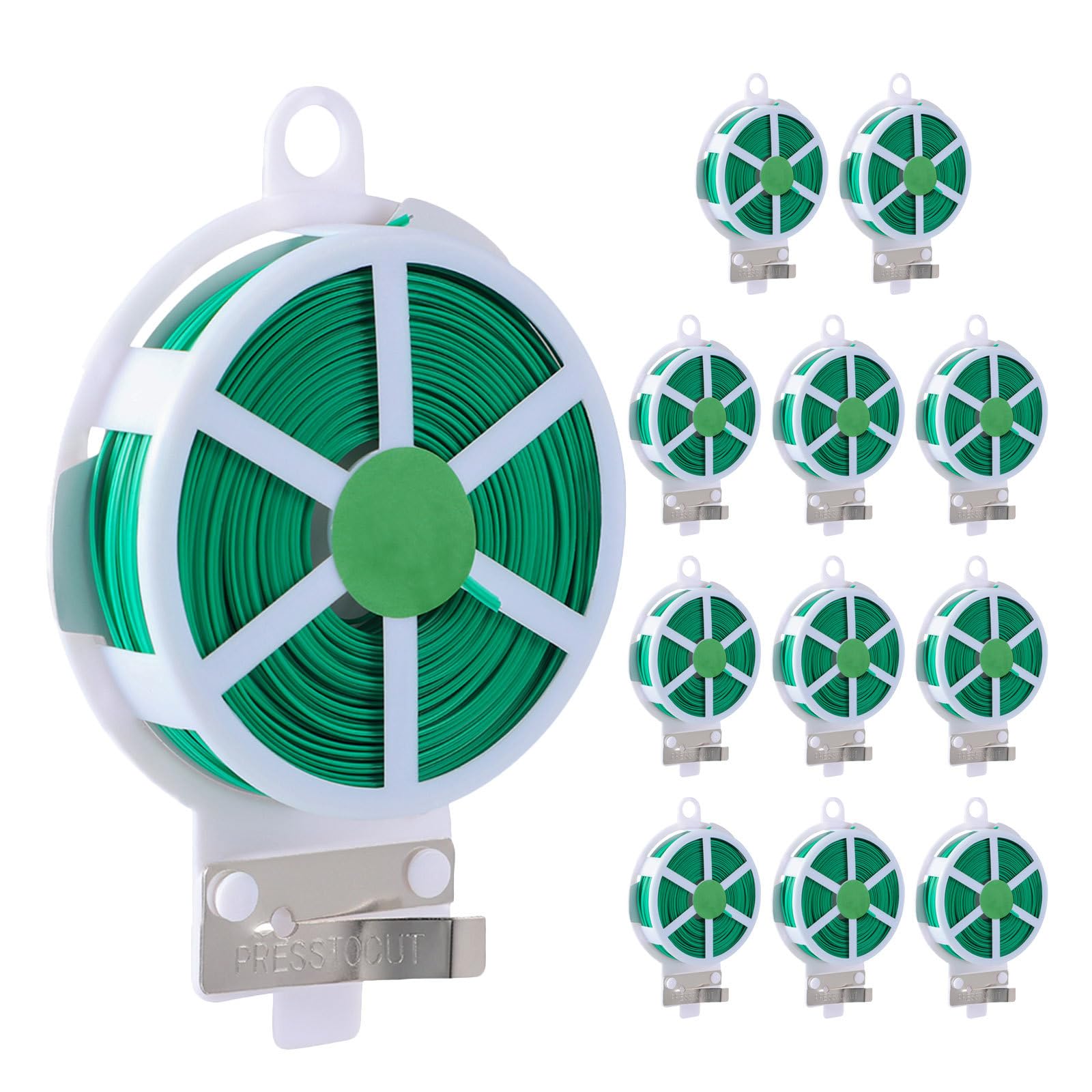 DOITOOL Lot de 12 Rouleaux de Liens de Jardin avec Coupe-Fil : 50 m de Fil plastifié pour Le Support des Plantes – Lien torsadé Flexible pour Plantes grimpantes, aménagement paysager et Jardinage