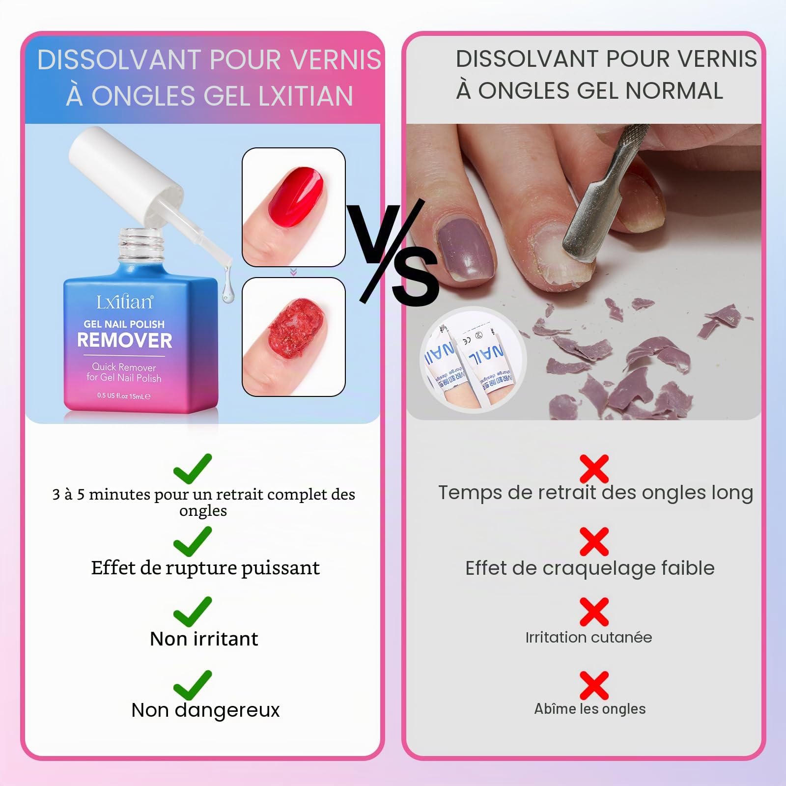 Dissolvant Vernis Semi Permanent, Disolvant a Ongles Semi Permanent, Remover Vernis Semi Permanent, S'enlève et Facilement Sans Papier D'aluminium, Trempage ou Emballage, et Sans Abîmer les Ongles