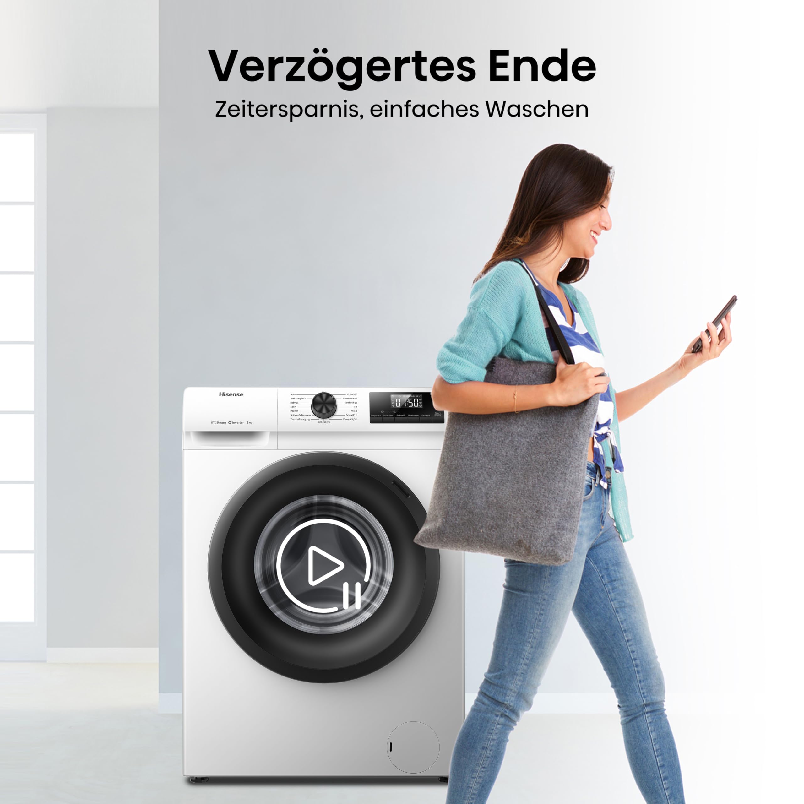 Hisense WF1Q8041BW Waschmaschine 8KG 1400 U/Min 15 Programme Dampffunktion A Energieklasse Weiß