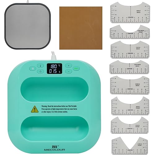MECOLOUR Heat Press Machine for T Shirts, Portable Heat Press 9"X9" with Heat Press Mat, PTFE Teflon and 8 Pcs Tshirt Ruler Guide, Tshirt Press Machine for Sublimation, HTV, Heat Transfer (Blue)