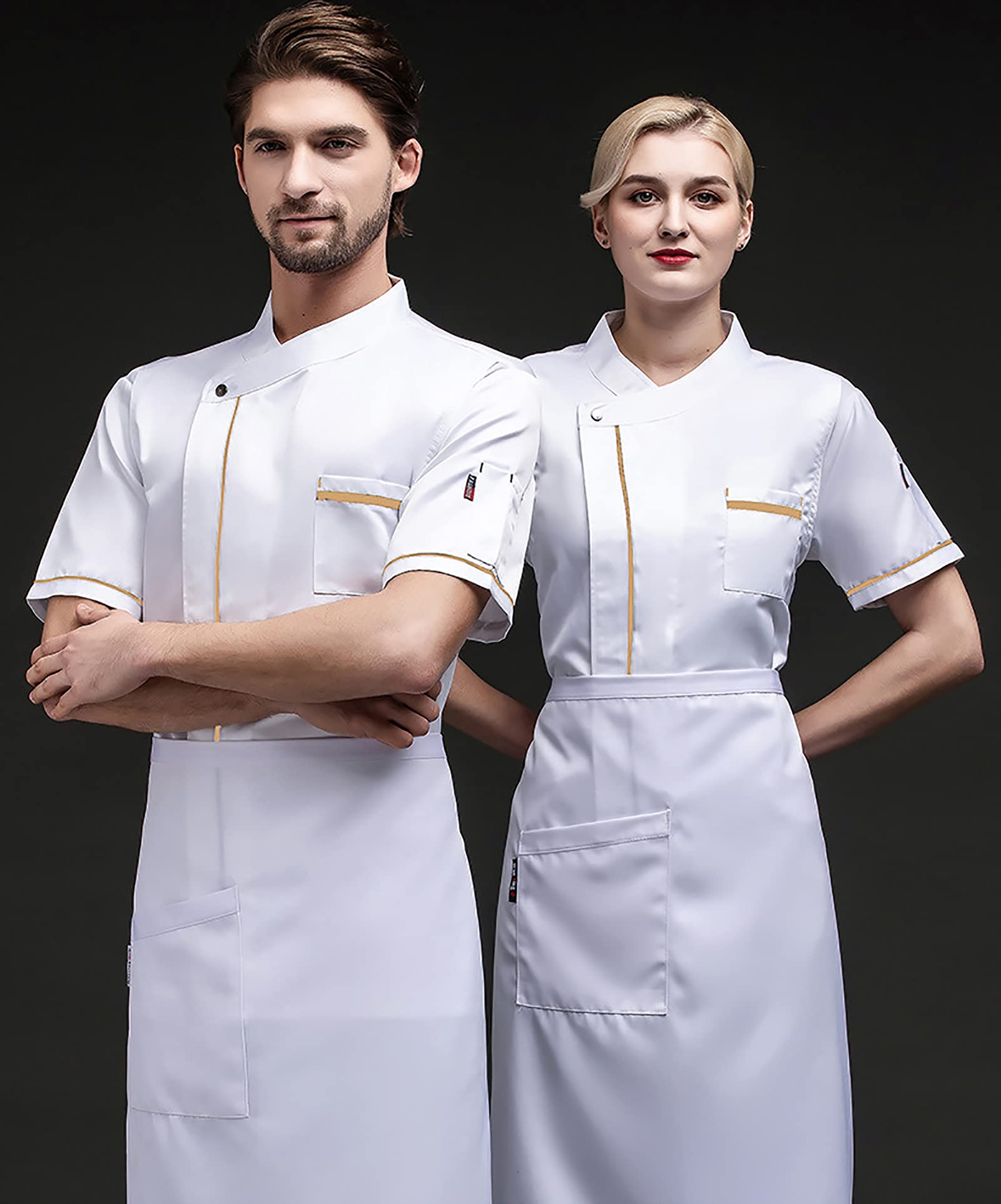 Unisex Chef Jacket Short Sleeved Sweat-Absorbent Loose Breathable Chef Coats White Black Blue Button Chef Jackets Uniform Adults Mesh Chef Coats for Hotel Restaurants,White,3XL