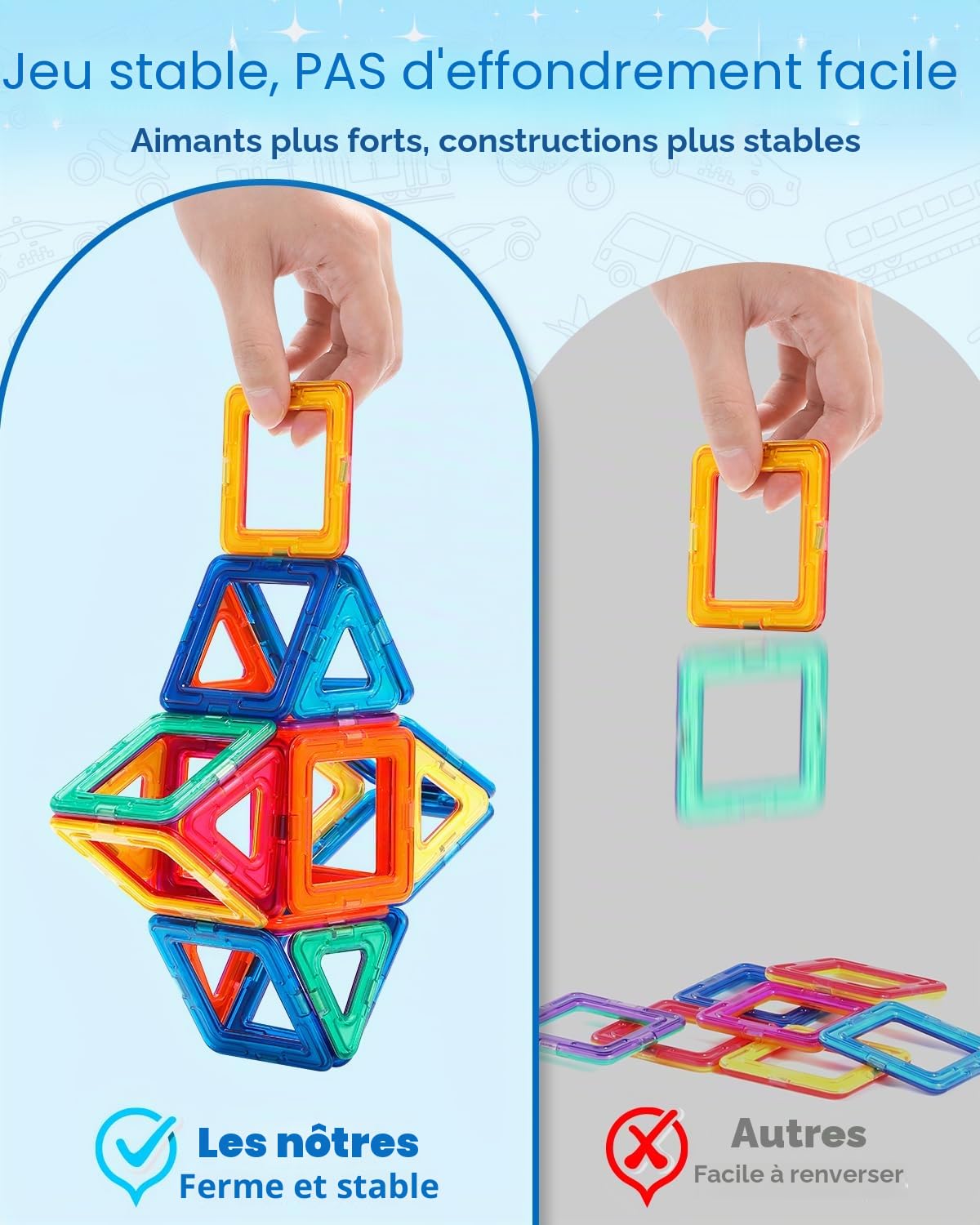 Theefun Construction Magnetique Enfant 136 Pièces, Blocs de Construction Magnétique Jeux de Construction Magnetique pour Garçons et Filles Créatif et éducatif pour Enfants de 3 4 5 6 7 Ans
