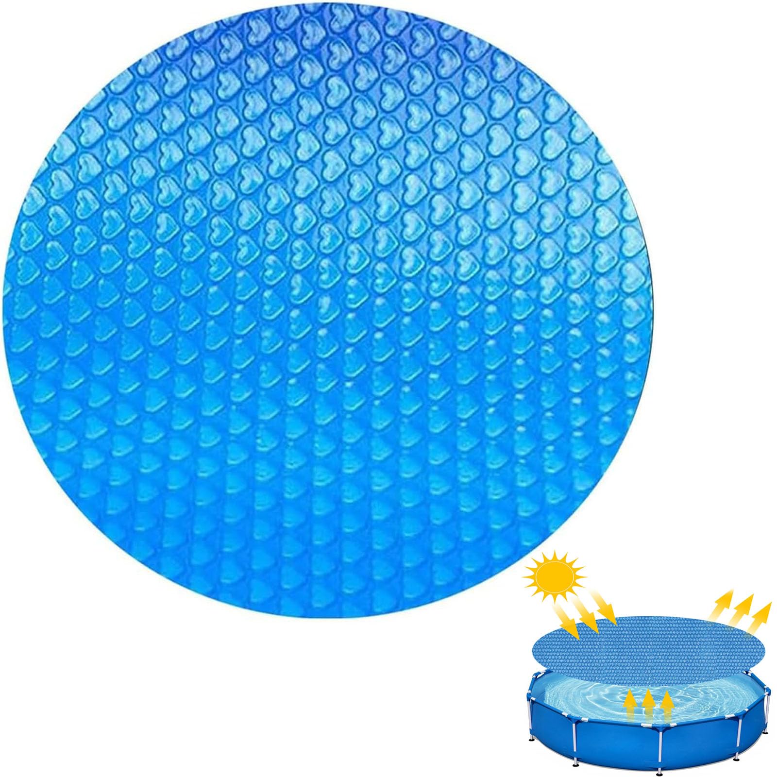 Solar Pool Cover, Round Thermal Pool Cover for Above Ground Pools & Hot Tubs, Bubble Heat Retention Solar Blanket, Swimming Pool Insulation Cover for Lazy Spa, Family Pools (15FT Round)