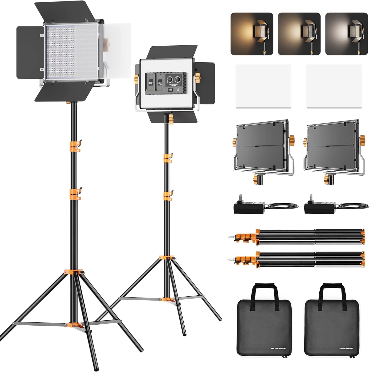 EMART 2 Packs Dimmable BiColor 480 LED Video Lighting Kit