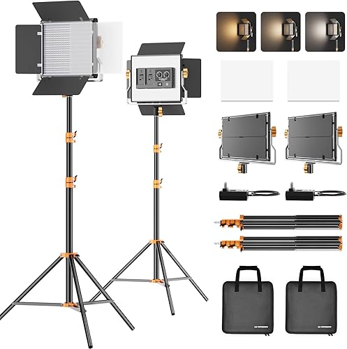 EMART 2 Packs Dimmable Bi-Color 480 LED Video Lighting Kit ,3200-5600K CRI 96+ LED Lighting Panel with 7ft Air Cushioned Light Stand for Portrait