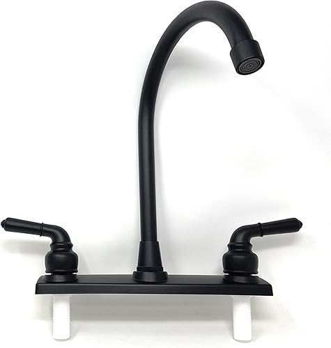 Miniatura 2 de Juego central de 8 pulgadas grifo de cocina de dos manijas [1113 PF BK] Acabado negro de plástico (POM) Cuerpo Alto HI Rise Caño de acero inoxidable