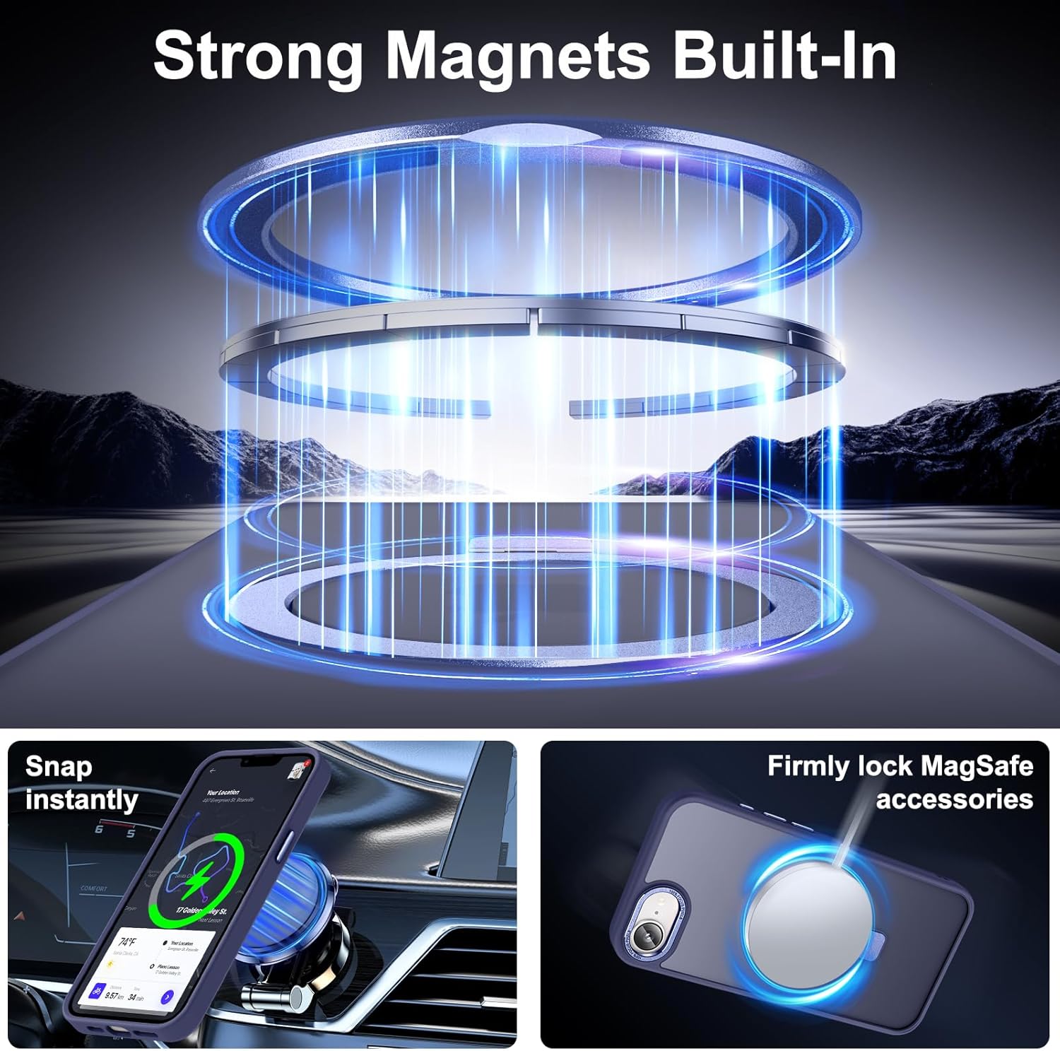 Magnetic for iPhone 17e Case & iPhone 16e Case with Ring Stand, [10 FT Drop Protection] [Velvety Touch] Slim Translucent Matte Back Shockproof Phone Case for iPhone 17e 6.1'', Blue