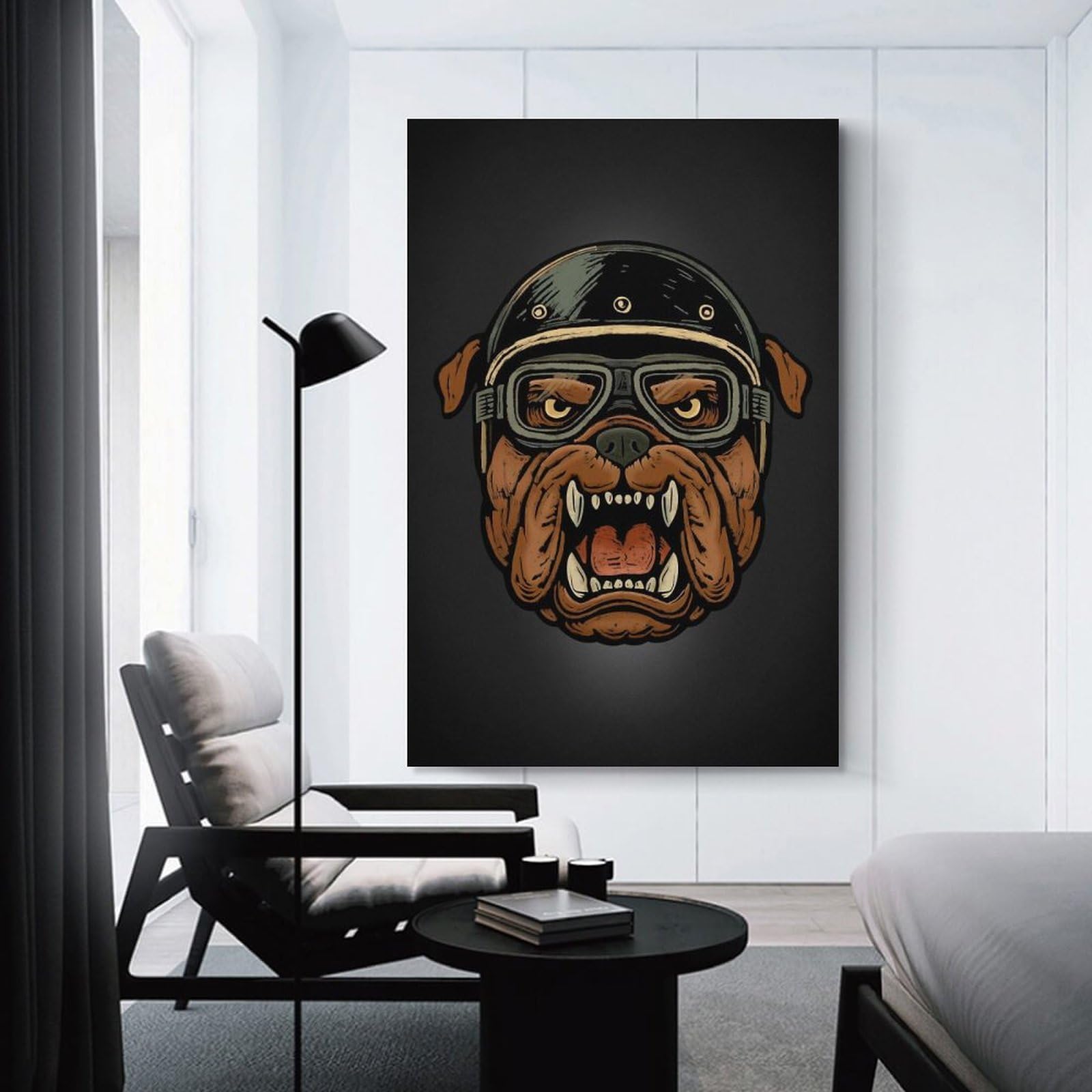 Junmoney Bulldog Biker Canvas Wall Art 12x18inch(30x45cm), for Home Lounge, Bedroom Or Reading Nook, Eye Catching Artwork for Blank Walls