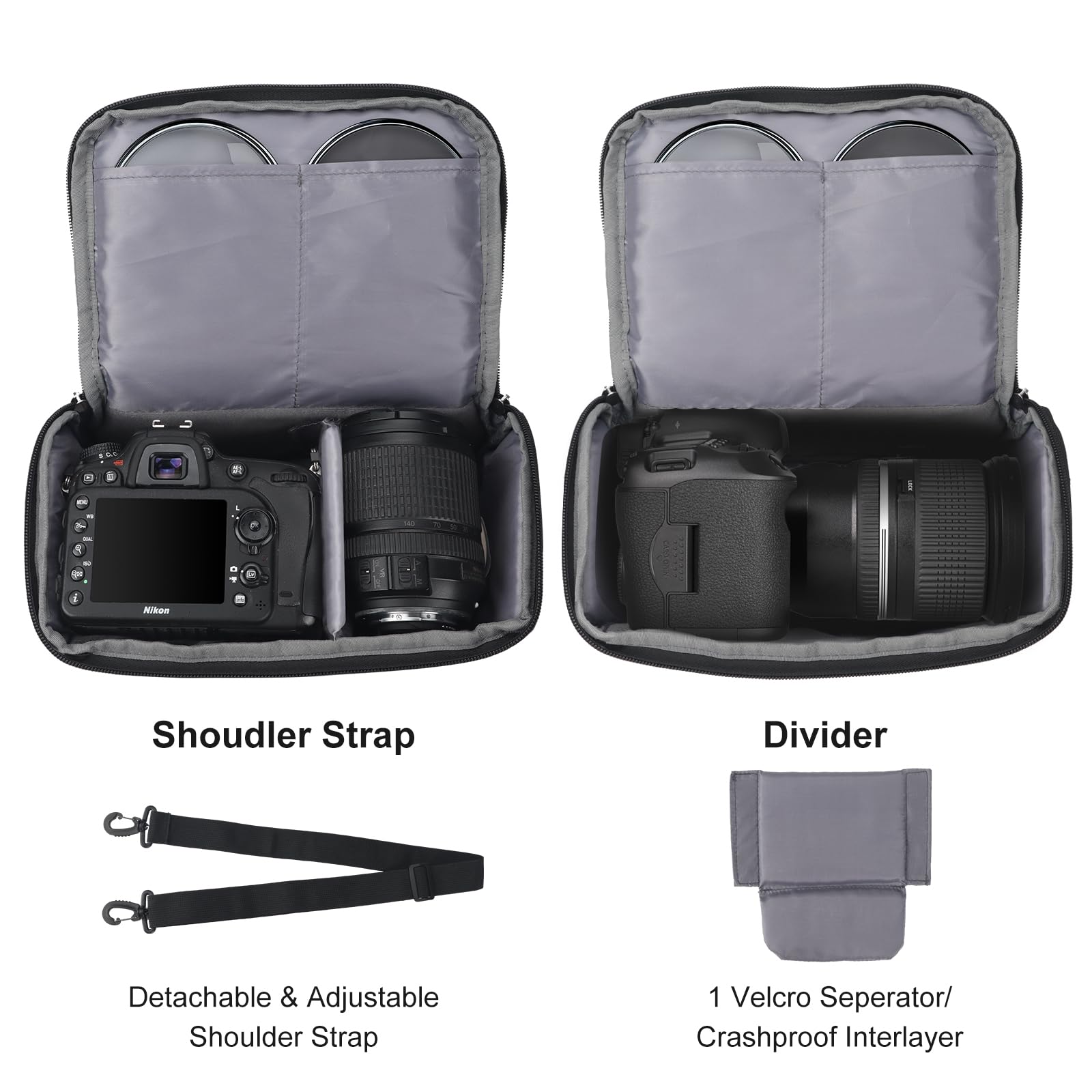 Sac de rangement compact pour appareil photo - Sac à bandoulière pour appareil photo reflex numérique et sans miroir - Compatible avec Sony, Canon, Samsung, Fuji, Panasonic, Casio, Nikon
