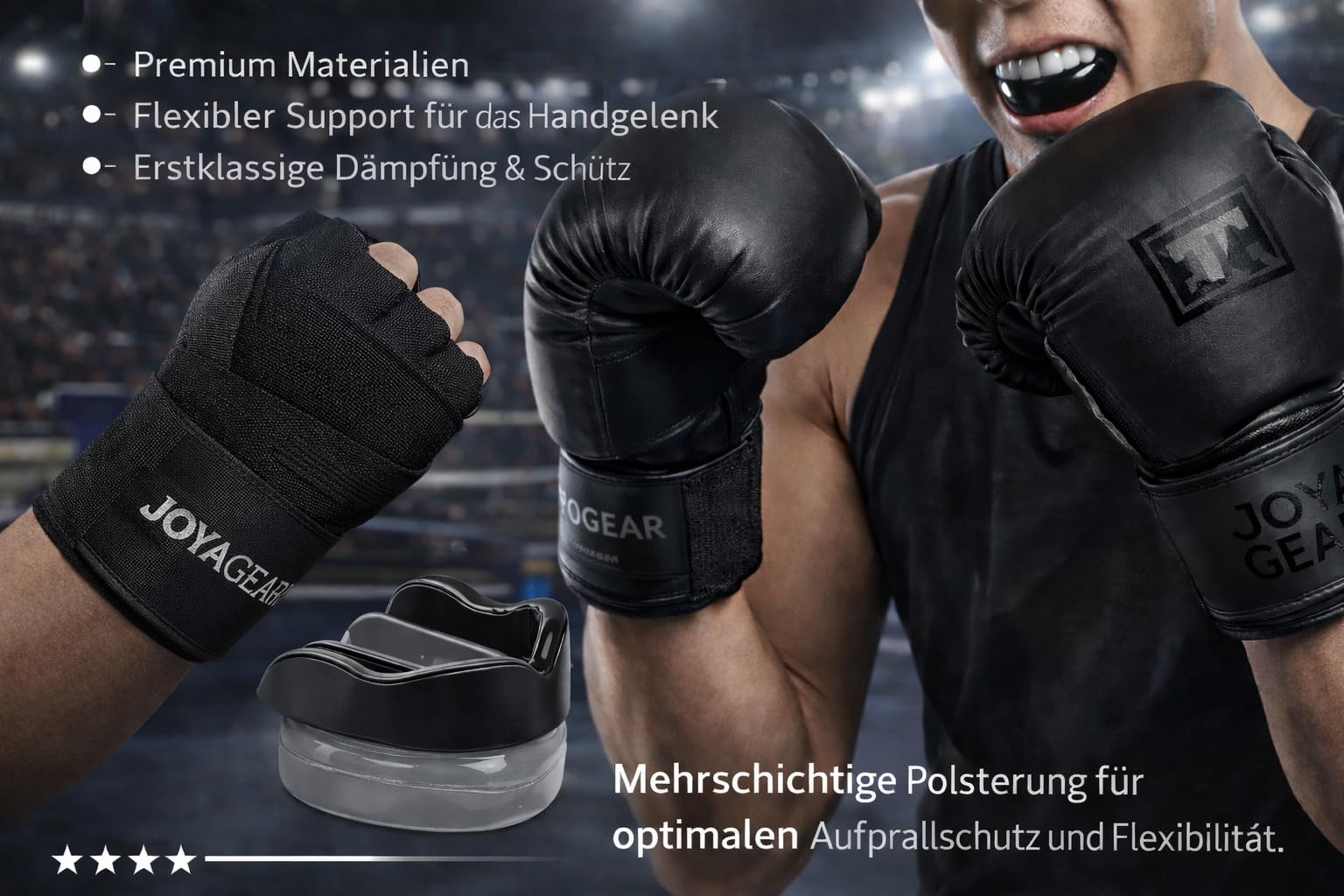 JOYA GEAR Kampfsport Bundle Boxhandschuhe, Bandagen & Zahnschutz– Maximale Performance & Schutz in einem Set
