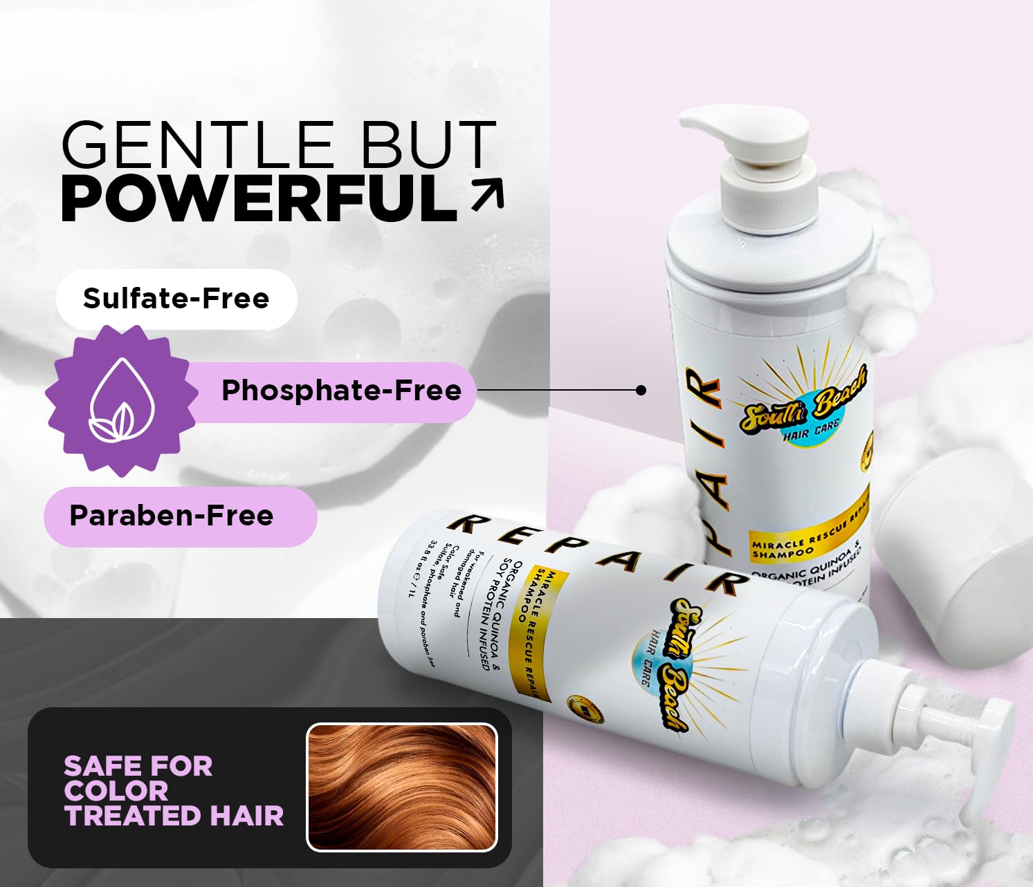 Miracle Repair Shampoo 1L – With quinoa and soy protein – Sulfate-free, vegan shampoo for damaged, colored or processed hair – Professional formula.