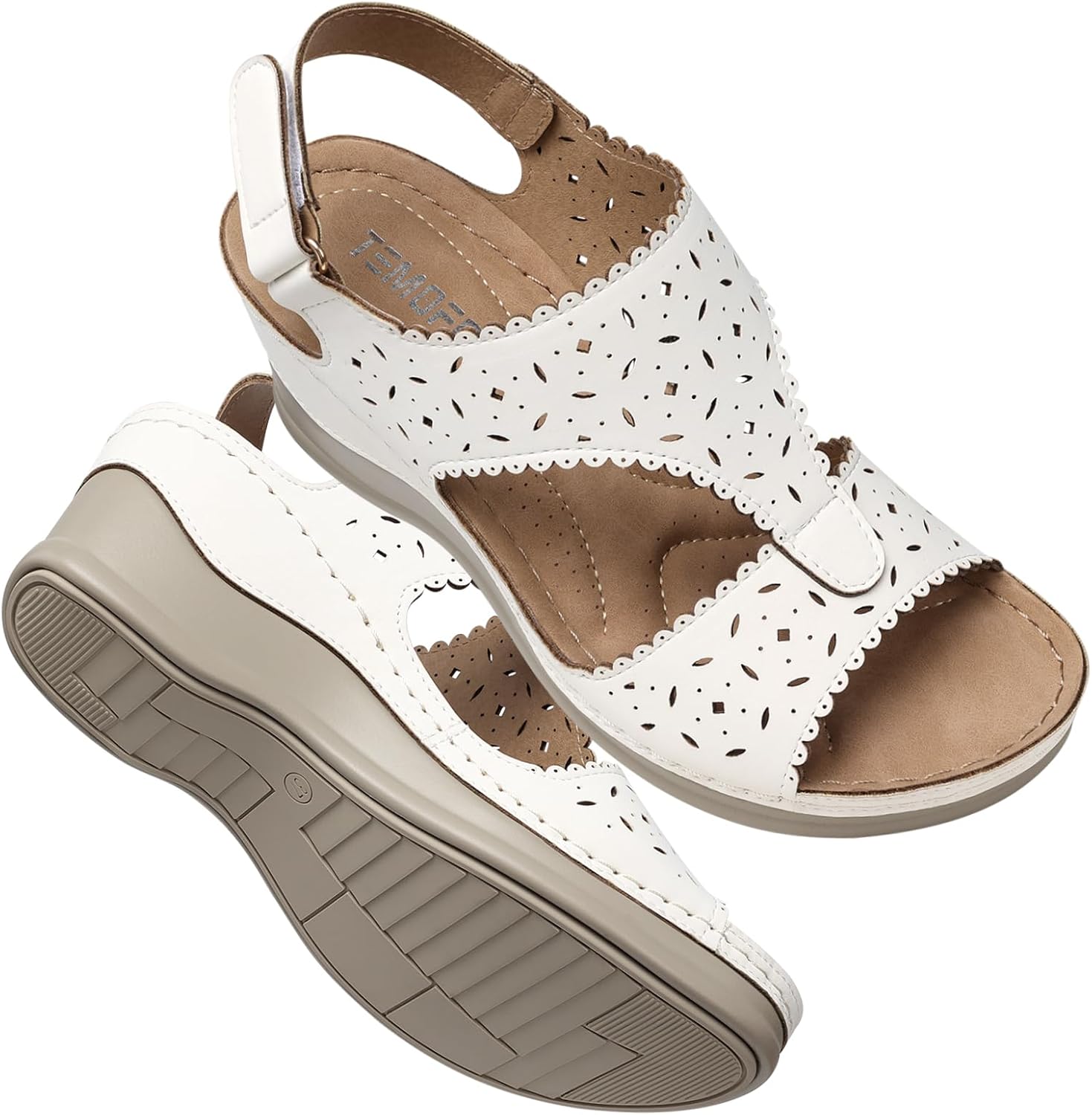 TEMOFON Wedges for Women Ankle Strap Open Toe Platform Sandals Wedge Heel Boho Casual Summer Comfortable Sandals Walking Shoes