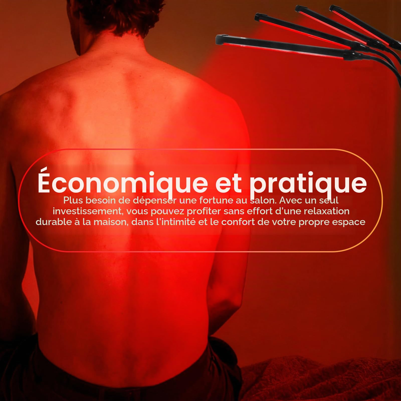 Lampadaire à lumière rouge - Lampe infrarouge avec 660 nm & 850 nm & 940 nm - 3 modes & 5 niveaux de luminosité et minuterie 10/20/30 min - Lumière rouge à 4 têtes pour soulager les douleurs