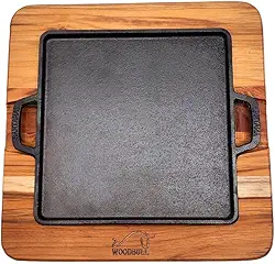 Tábua de Madeira Nobre com Chapa de Ferro, Resistente e Sofisticada, Ideal para Servir Carnes e Churrascos com Estilo e Praticidade, Tamanho Máximo 30 x 30 cm – WOODBULL.
