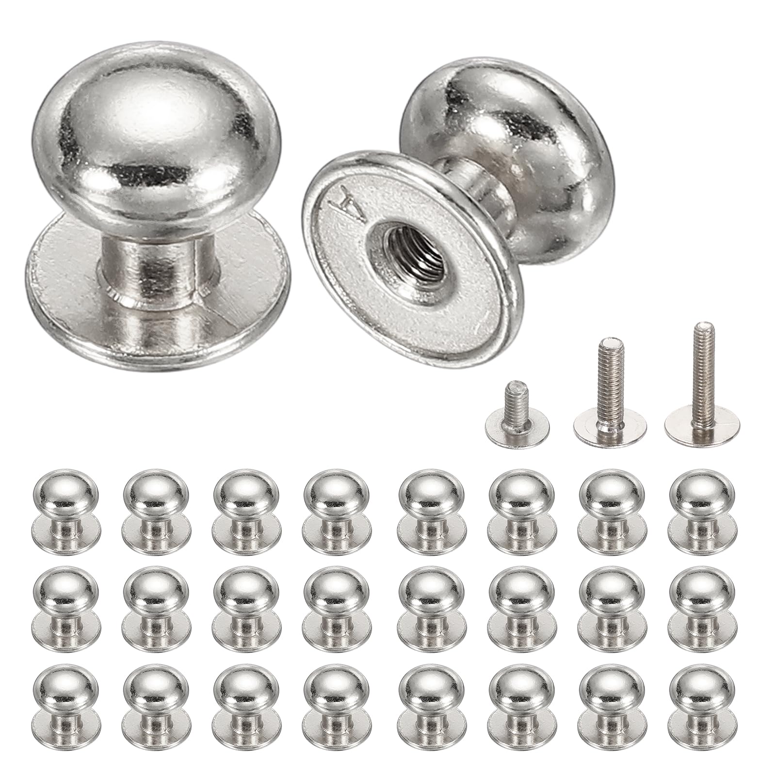sourcing map 26Pcs Mini Drawer Pulls, 10x10mm Vintage Small Knobs for Jewelry Box, Round Metal Cabinet Knobs Handles Pulls with Screws for Dresser Closet Jewelry Box Gift Cases, Silver