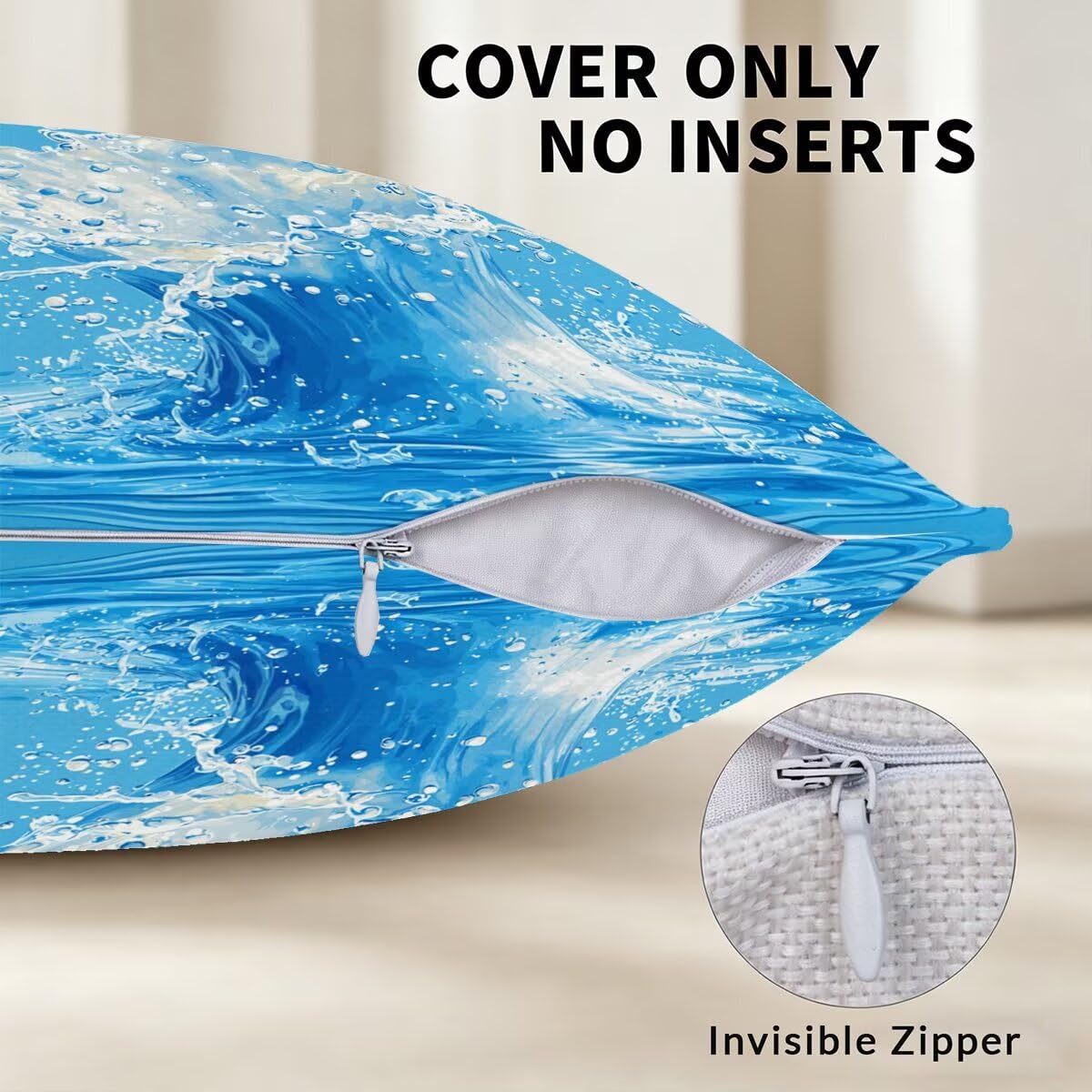 Federe Cuscino Divano 60x60, Blu Navy Cuscini per Divano da Esterno Set da 4, Lino Copricuscini Divanos Impermeabile, Copri Cuscini Estate Motivo Fronte Retro Stampato per Giardino, Sofá, Balcón, D-65