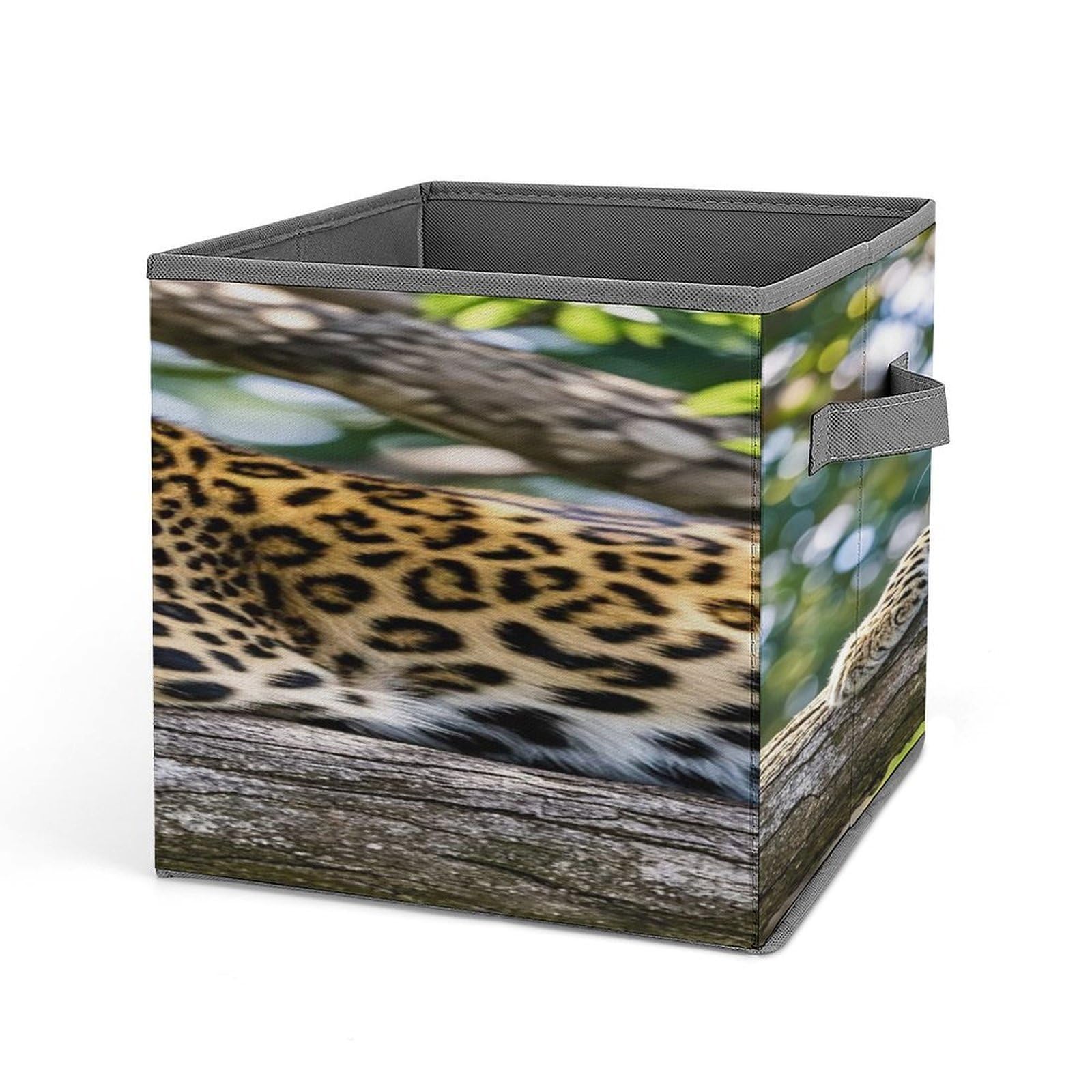 LZQPOEAS Leopard Storage Bins with Handle Large Capacity Stackable Cube Storage Bins Sturdy Fabric Closet Organizers for Shelves Decorative Foldable Storage Boxes