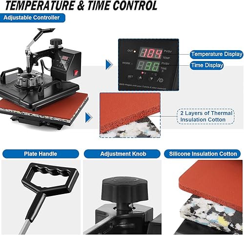 Miniatura 5 de TOPDEEP Máquina de prensa de calor 5 en 1 prensa de calor oscilante de 12 x 15 pulgadas para sublimación máquina de prensado de camisetas