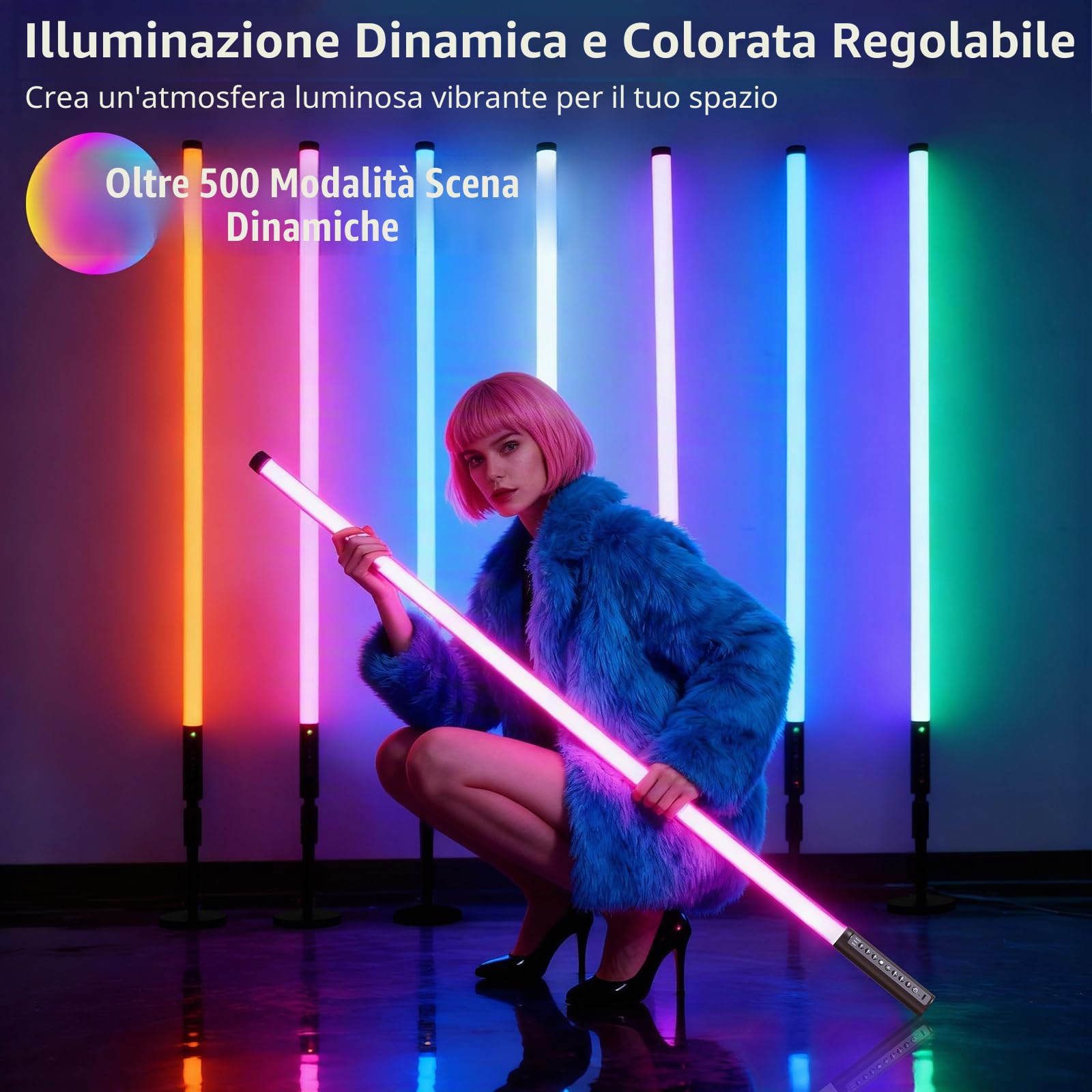 Luce video a LED portatile, 90 cm Mood1 Pro, dimmerabile e modalità musica, Telecomando 2.4G, 5000 mAh, Tubo luminoso per fotografia RGB,per YouTube,TikTok,streaming di giochi,bar per feste,fotografia