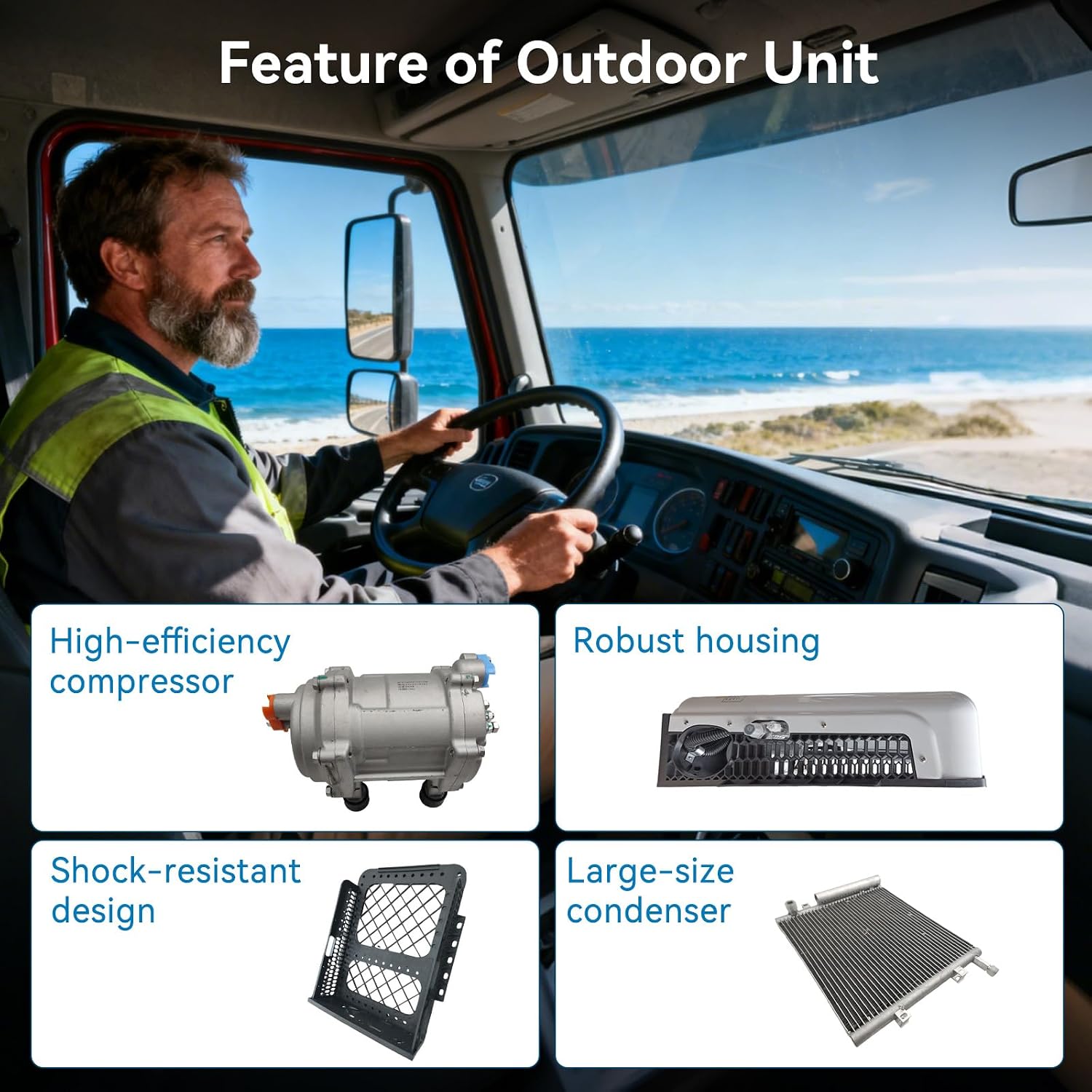 12V 10000 BTU Air Conditioner - Mini Split DC APU for Trucks/RVs/Vans - Low Noise Cooling System (Semi, Pickup, Sleeper Cab, Buses, Car)