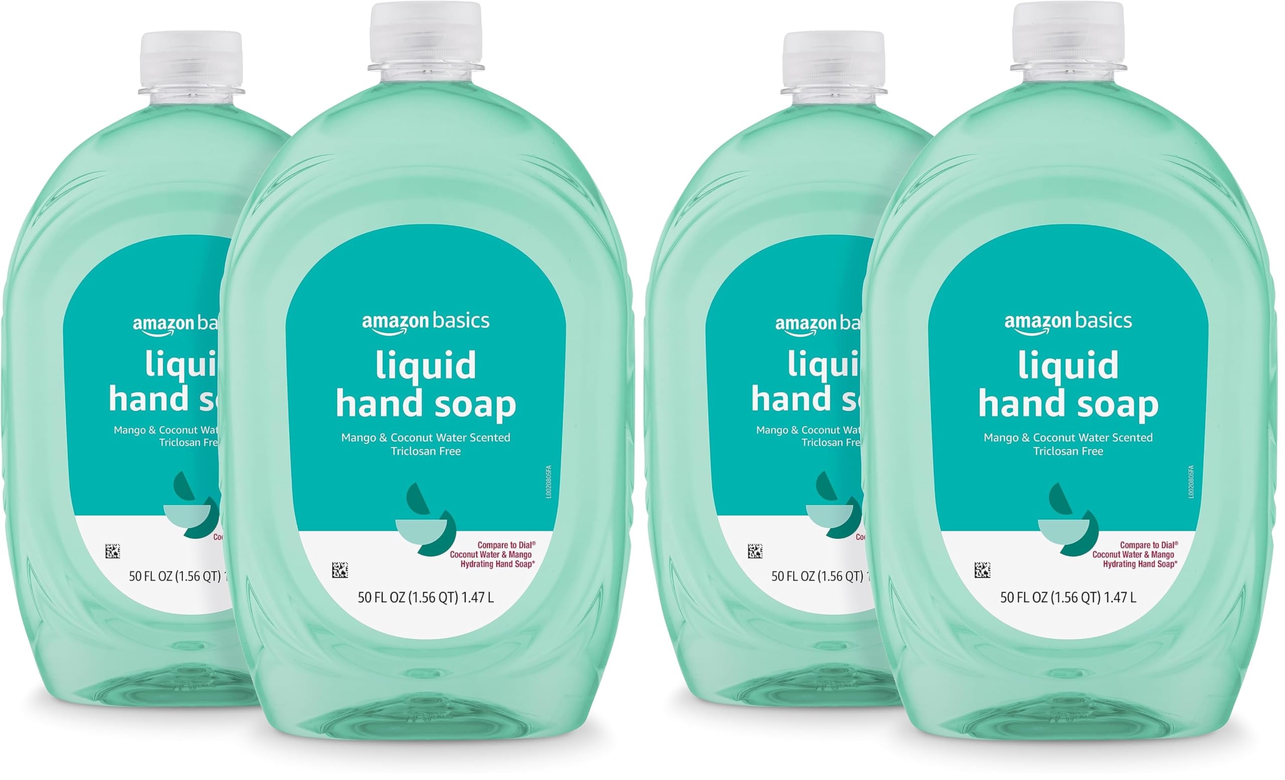 Amazon Basics Liquid Hand Soap Refill, Mango &amp; Coconut Water Scent, Triclosan-Free, 50 Fl Oz (Pack of 4)