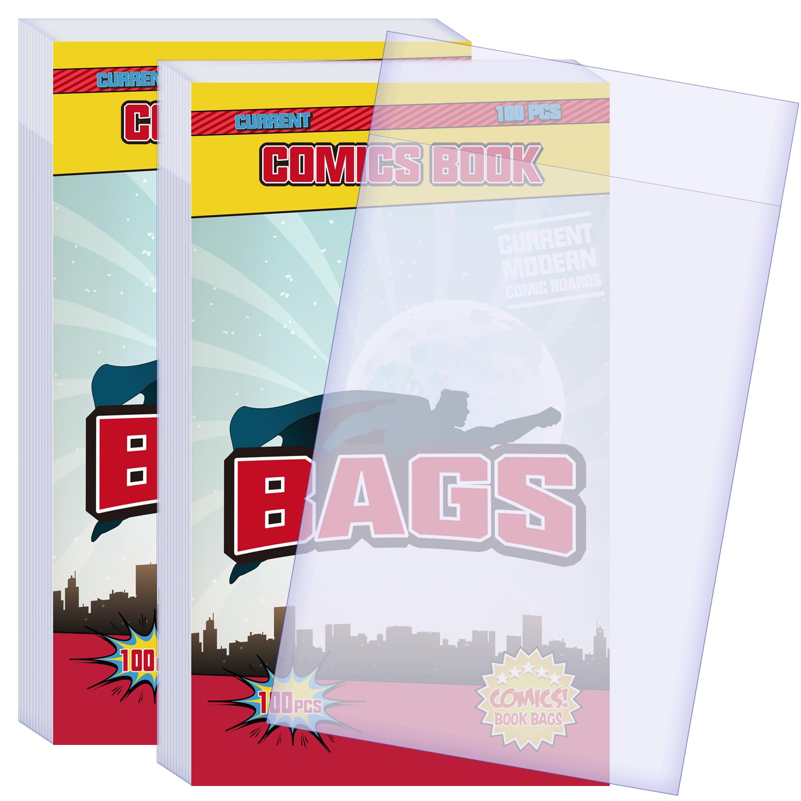 KKU 200 Count Current Comic Book Bags, Clear Comic Bags 7.2 X 10.5 inch, Acid-Free Comic Book Sleeves for Comic Book Storage.