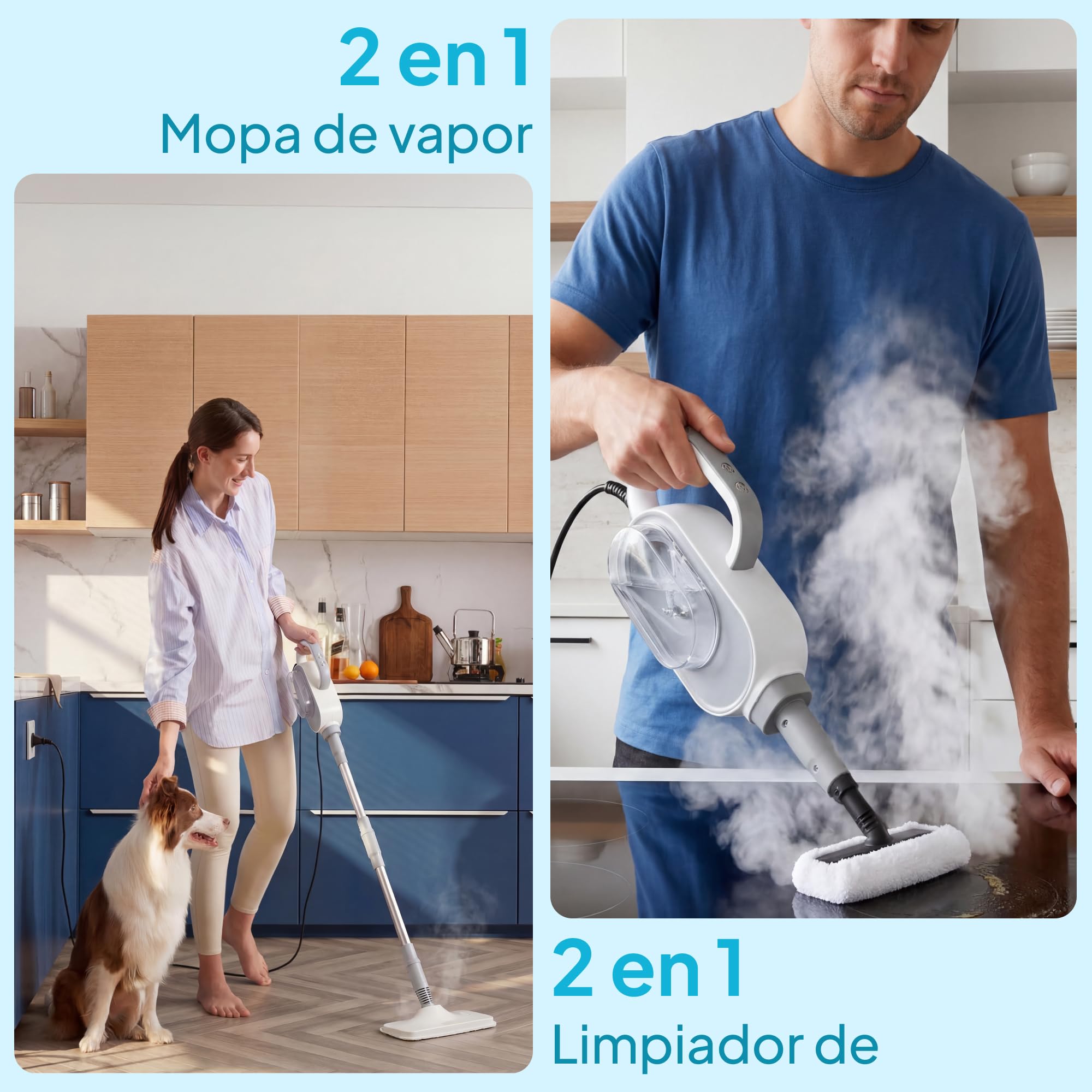 Livatro Mopa de vapor 13 en 1 con limpiador de mano desmontable | Depósito XL 500 ml · 1500 W · Vapor 130 °C · 3 niveles · Cable 5 m · Sin productos químicos