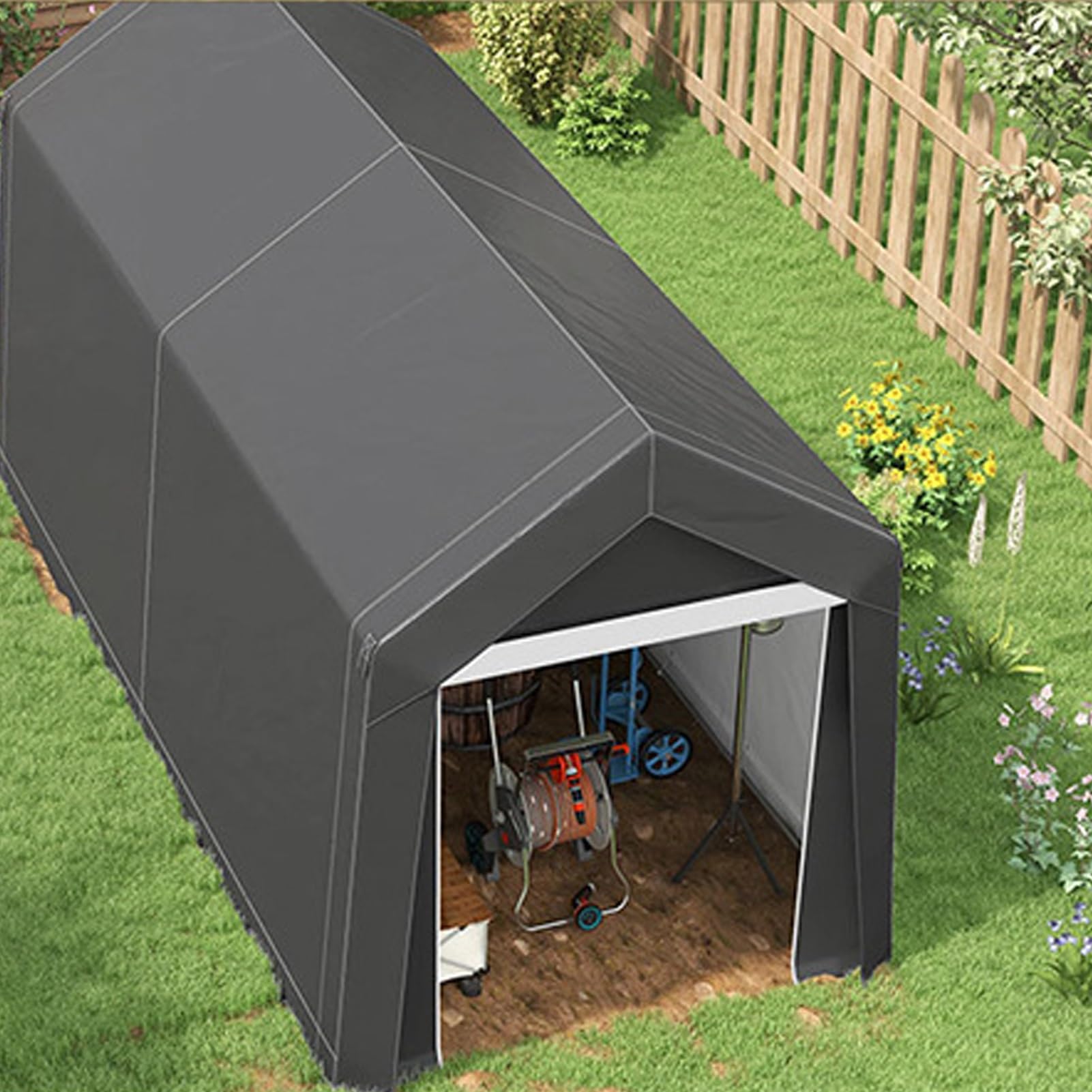 Garage Moto Per Esterno Capanno Da Giardino Stabile e resistente al vento Protezione per tutte le stagioni per moto, attrezzi da giardino, giocattoli, tosaerba(1.8x3x2 m)